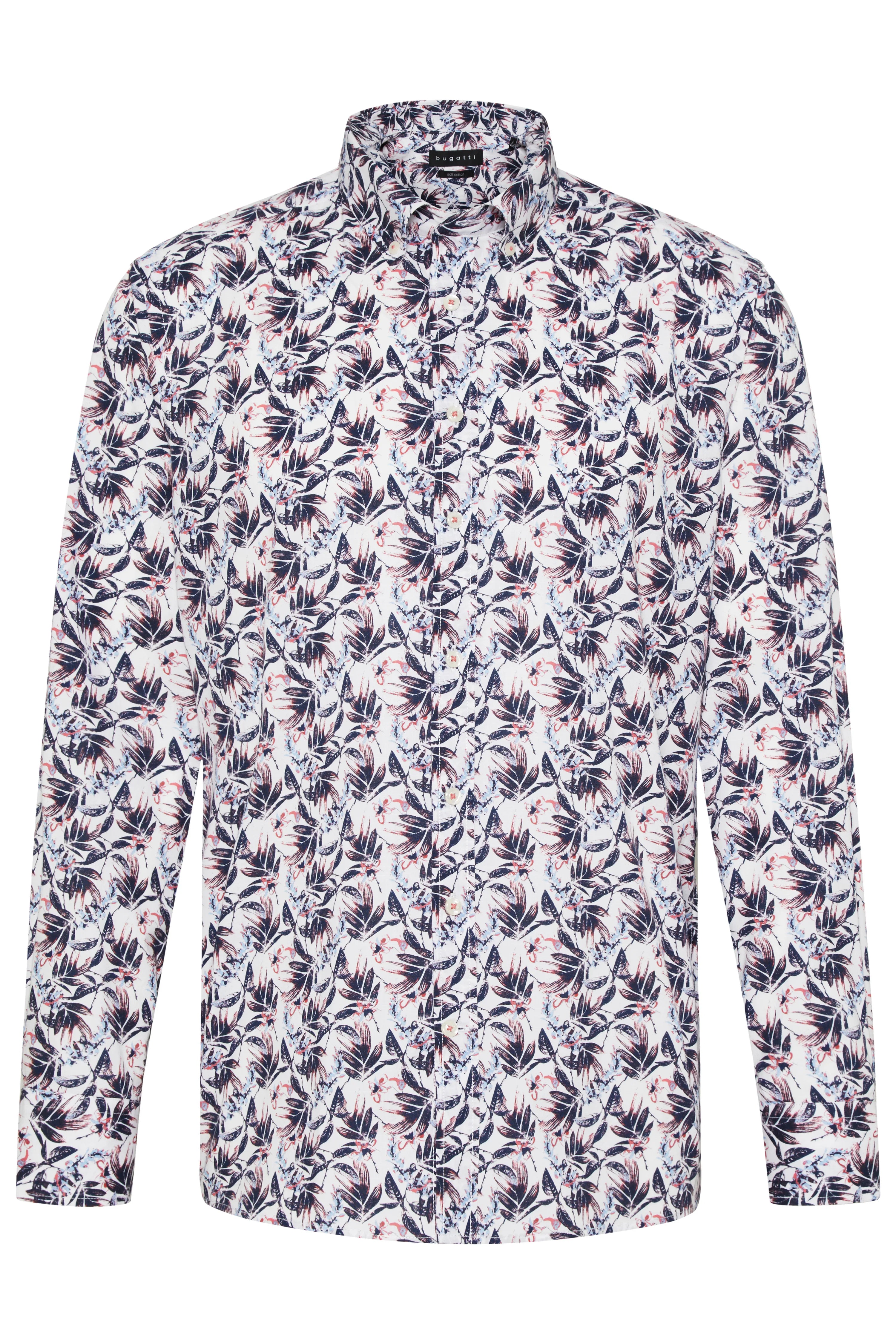 bugatti overhemd met bloemenprint in wit, blauw en roze. Bovenlichaam.