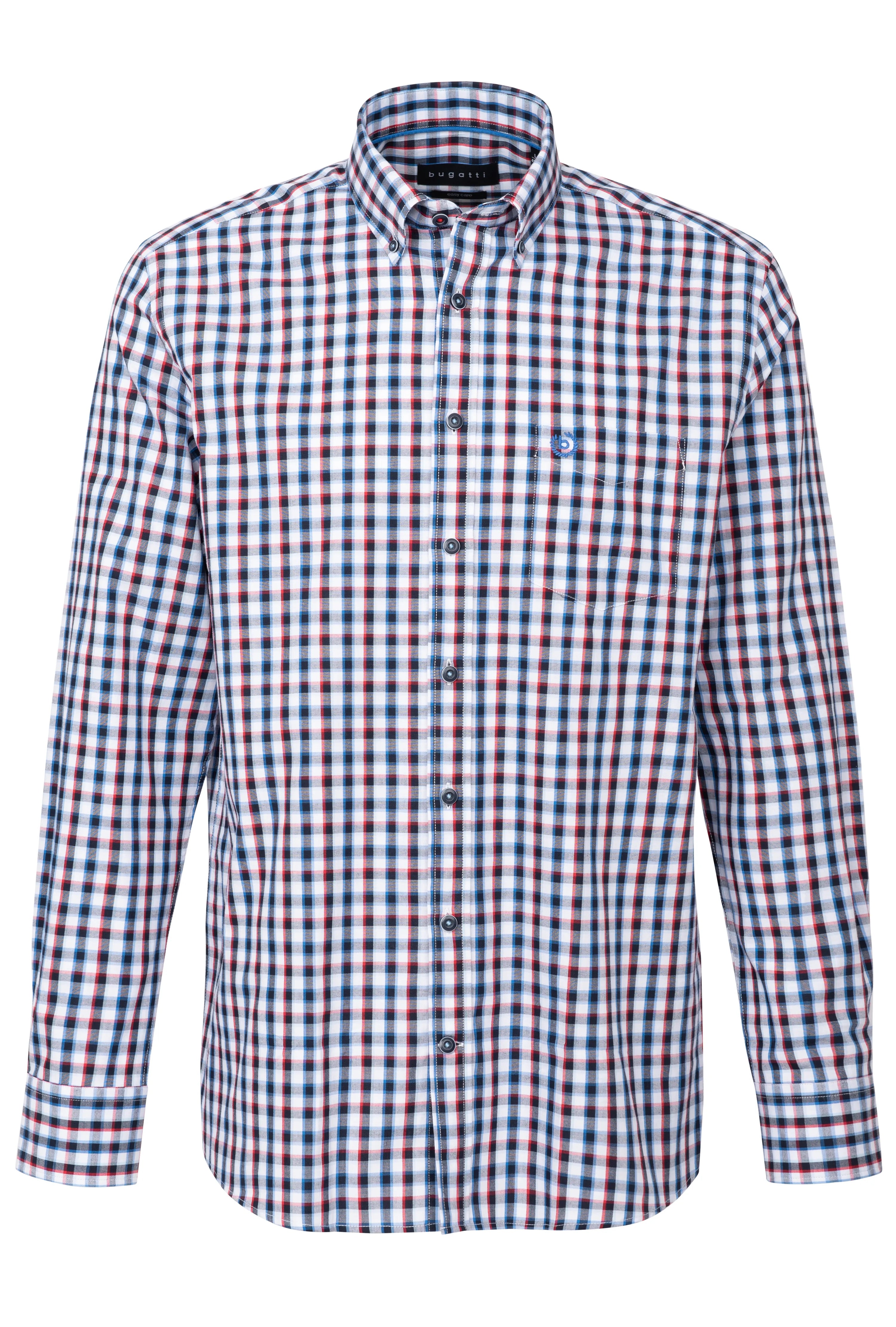 bugatti geruit overhemd in blauw, rood en wit, buste, klassiek design voor een stijlvolle dagelijkse look.