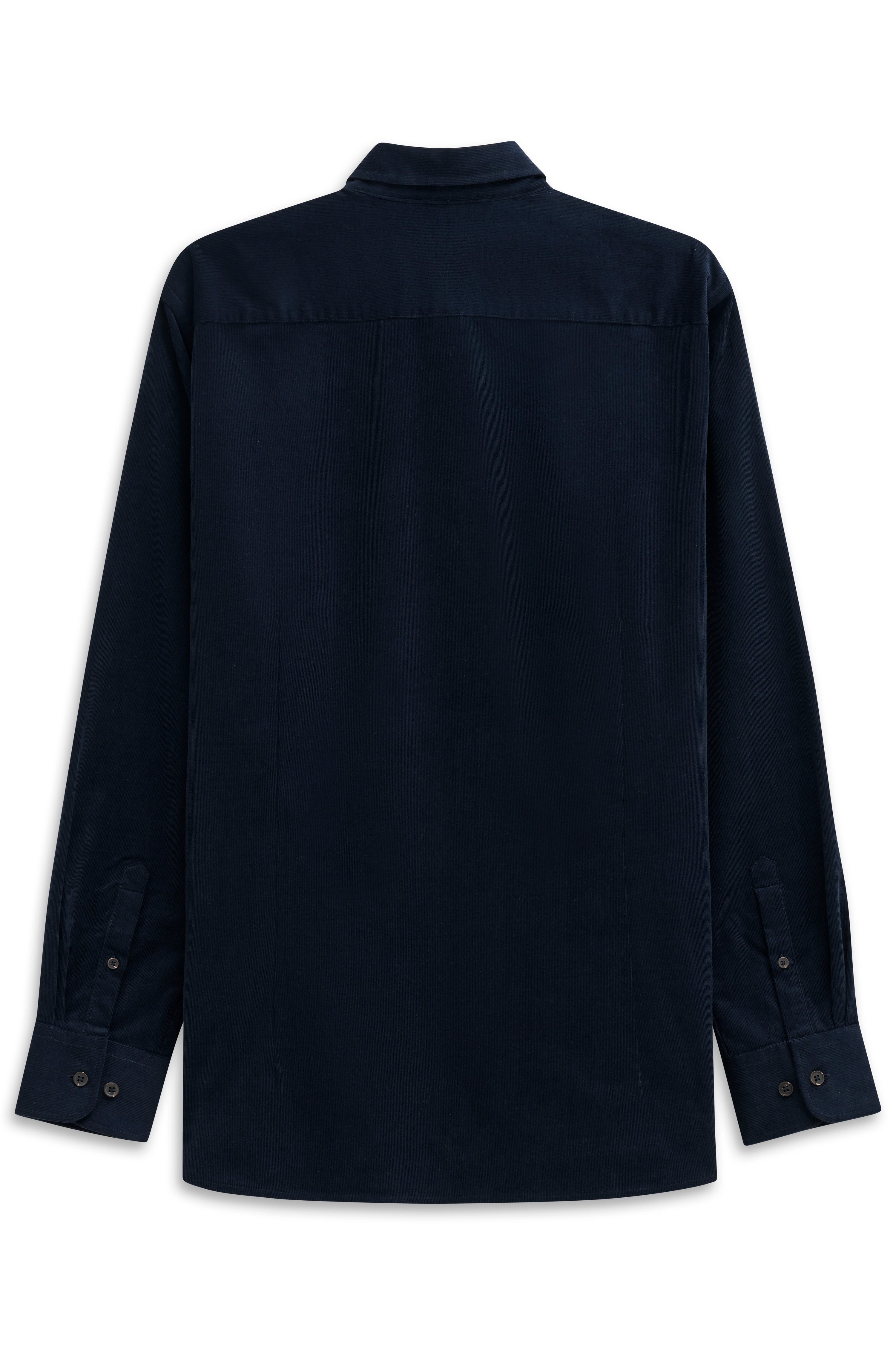 Donkerblauw bugatti overhemd, achterkant, casual design, lange mouwen, voor stijlvolle elegantie in het dagelijks leven.
