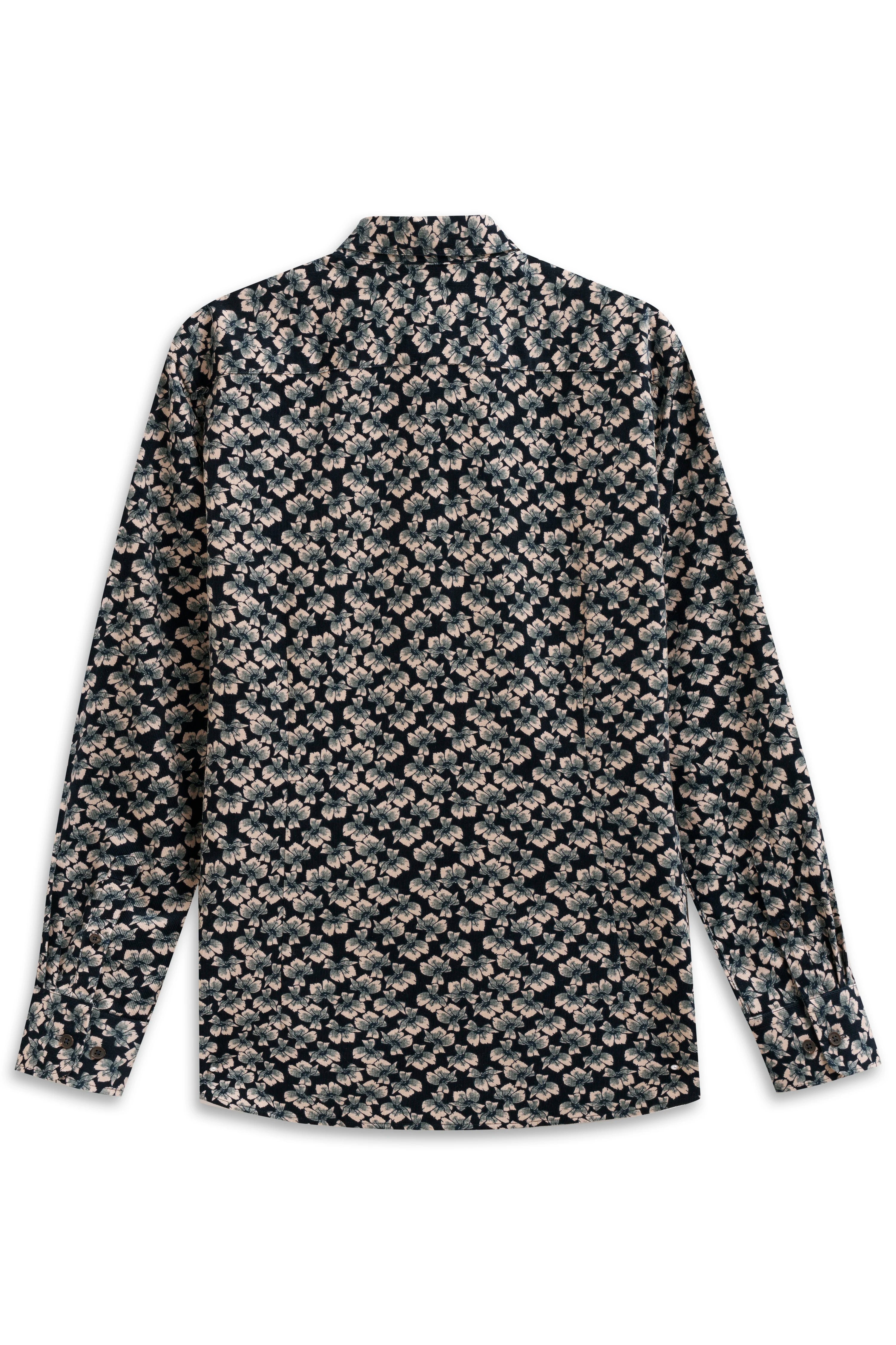 Floral shirt in zwart-beige, buste, elegant design, bugatti stijl en kwaliteit.