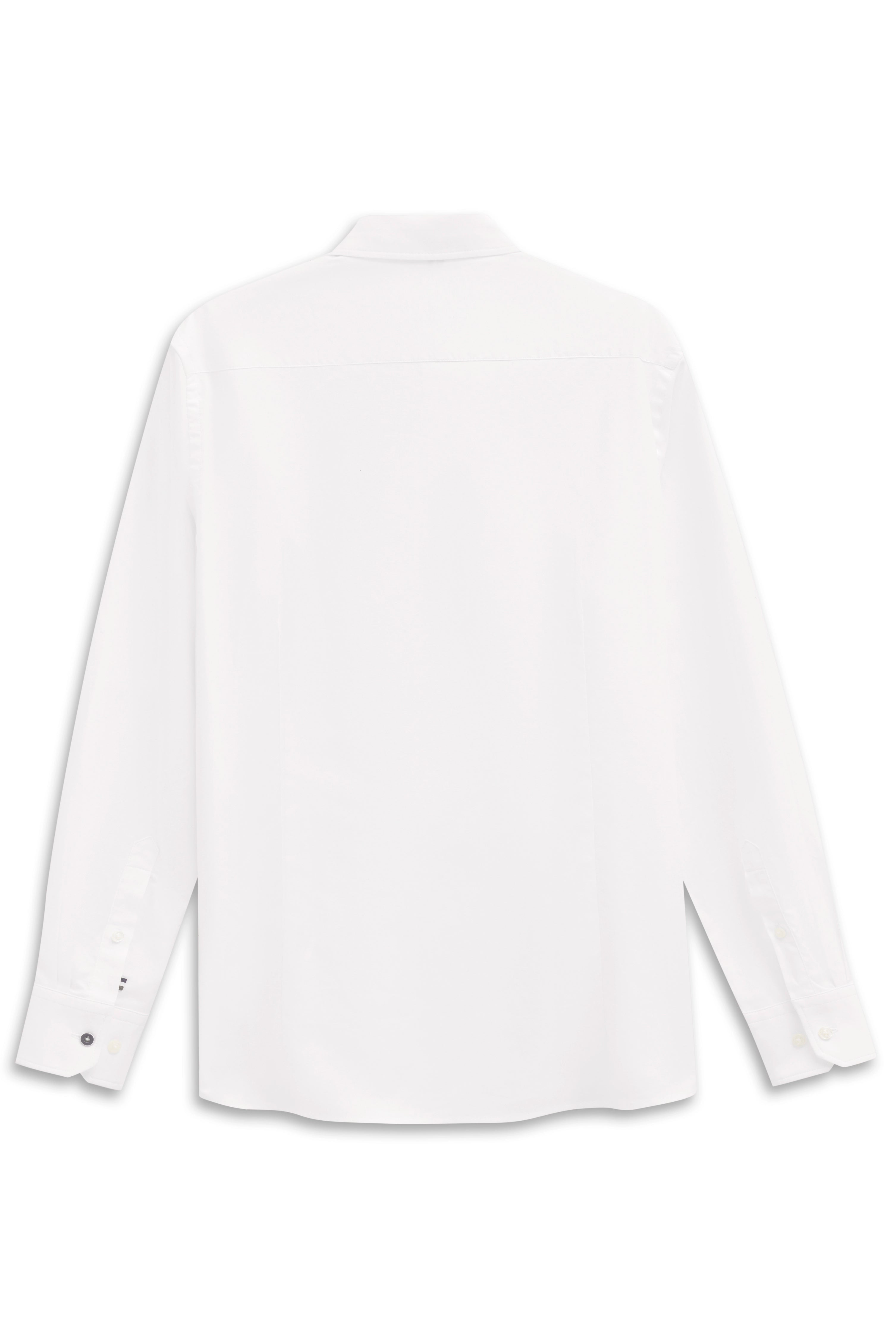 Weiße bugatti Bluse, Büstenbild, Rückansicht, zeitlos elegant mit klassischem Kragen und langen Ärmeln.