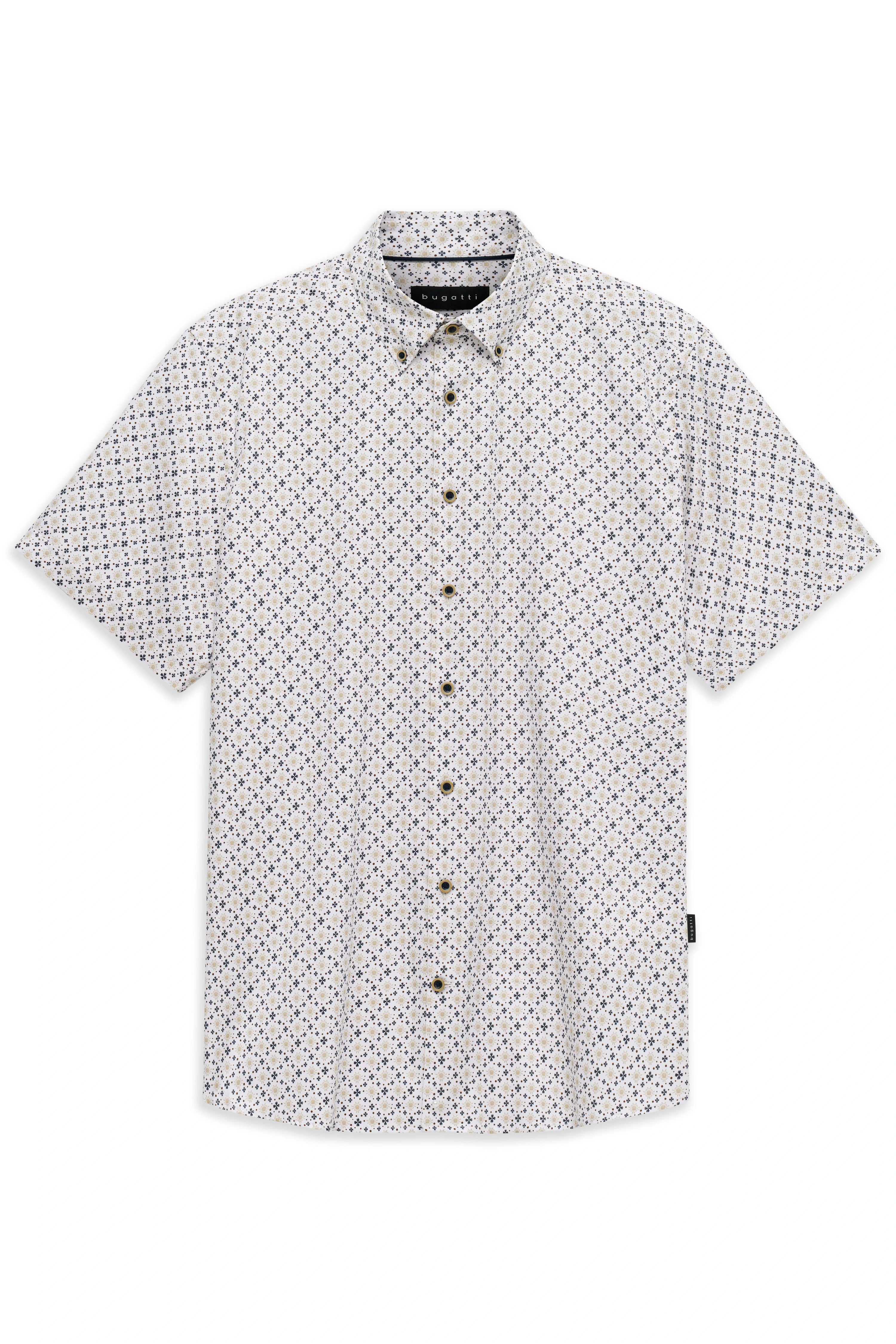 bugatti Kurzarmhemd, weiß mit feinem Muster, Büstenbild, stilvoll und zeitlos.