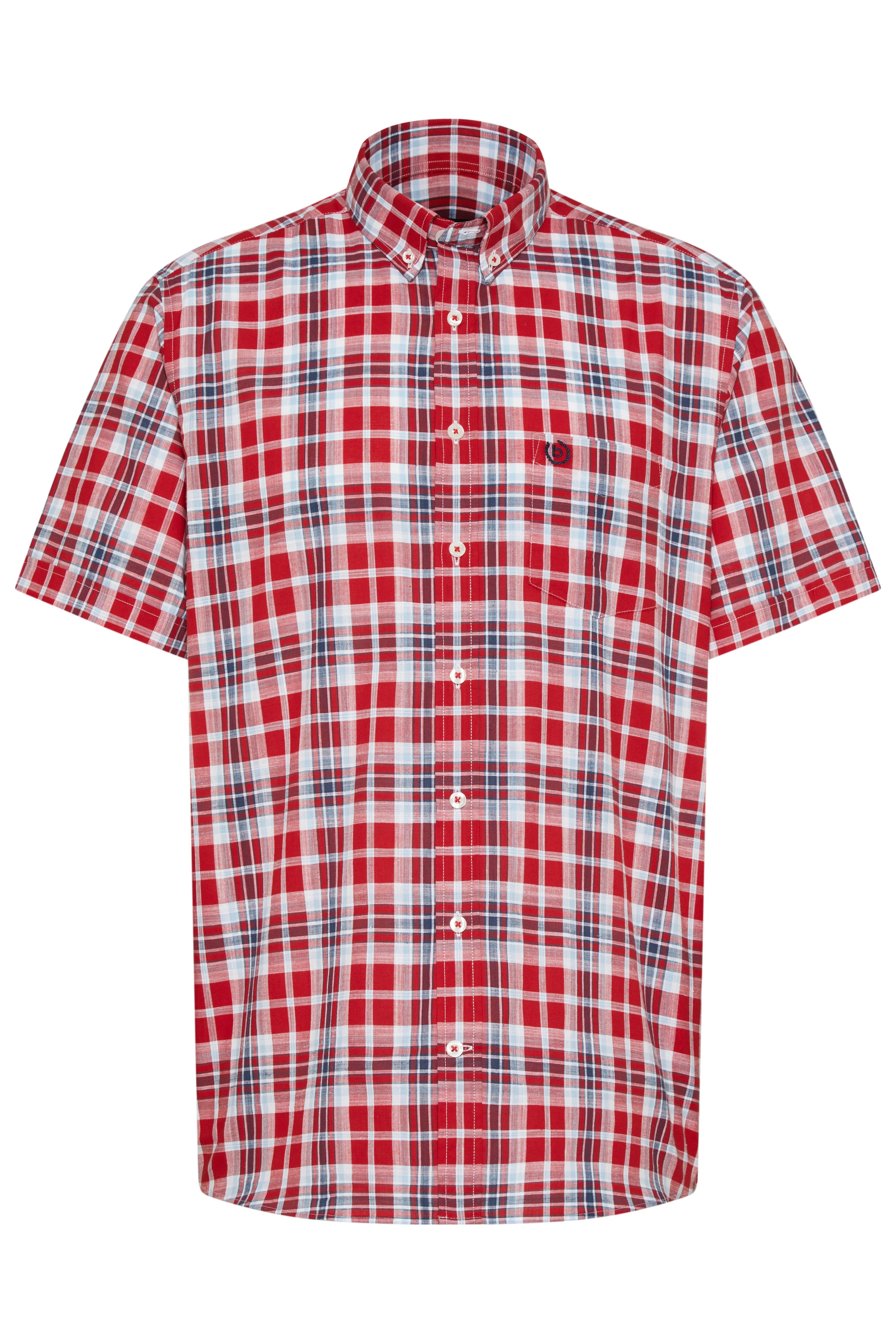 Kortemouwen shirt in rood-blauw ruit, buste, tijdloos en stijlvol van bugatti.