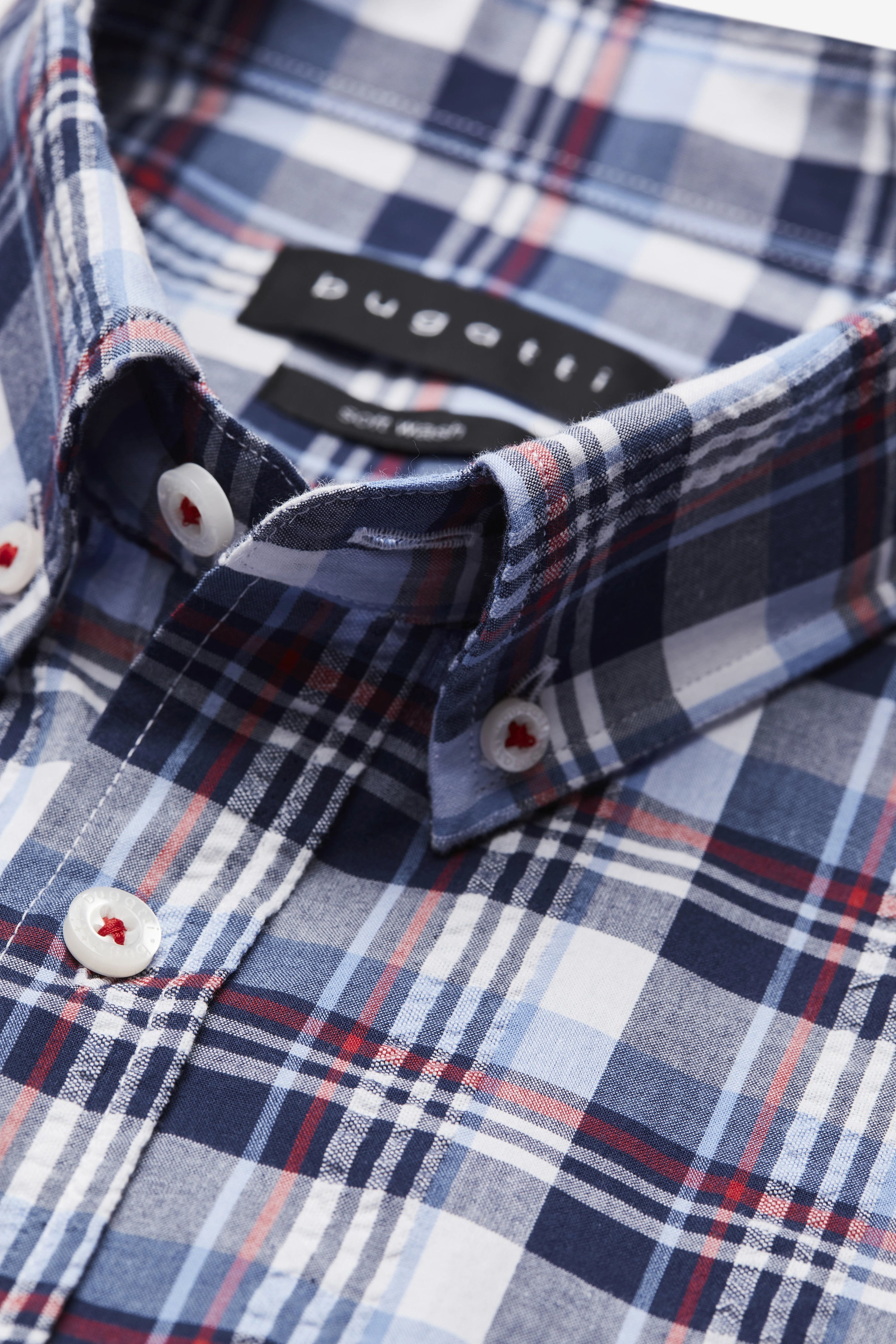 Geruit bugatti-overhemd in blauw, rood, wit