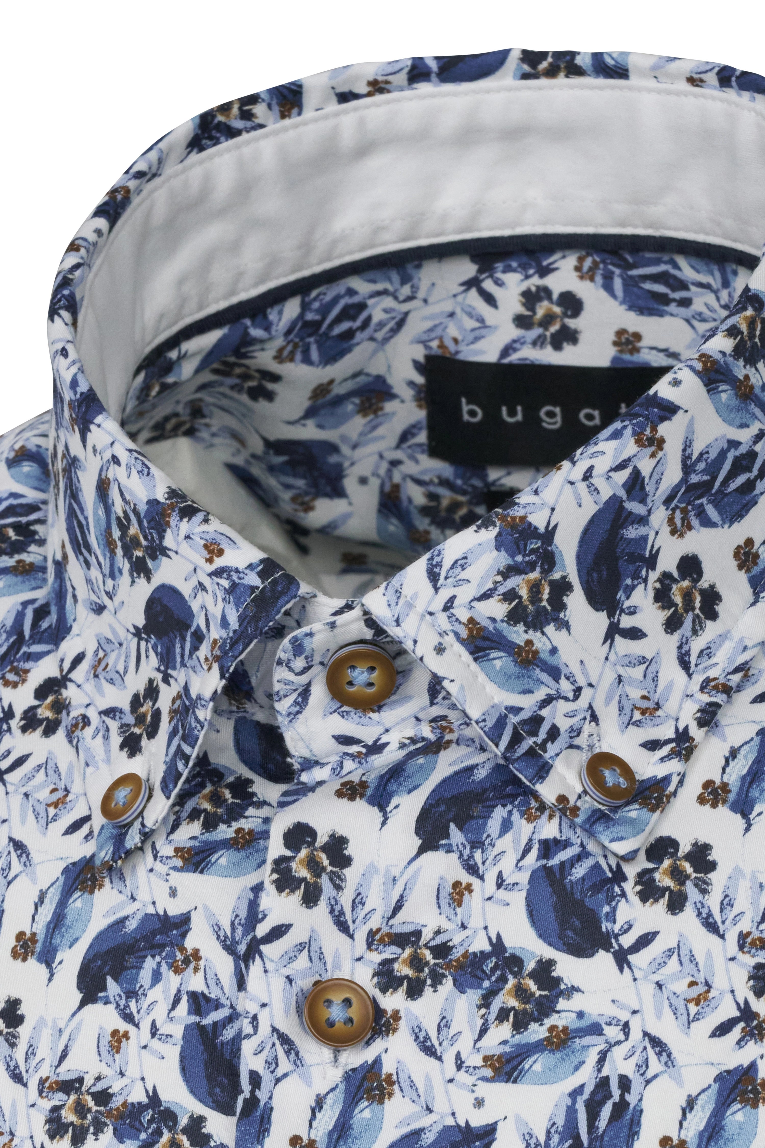 bugatti overhemd met blauw bloemmotief, achterkant, casual borstbeeld.