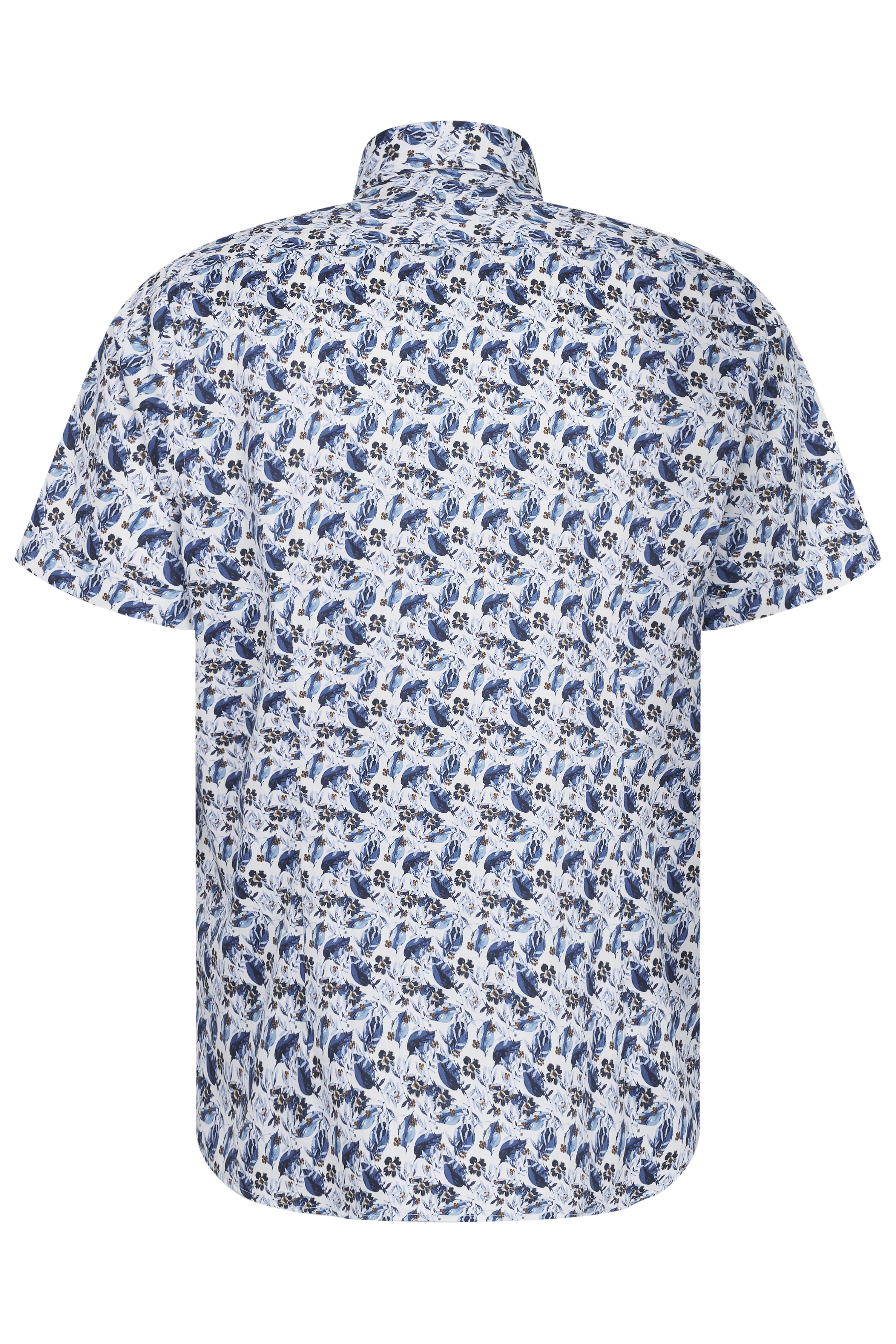 Kort overhemd met blauw bloemenmotief van bugatti, casual busteweergave.