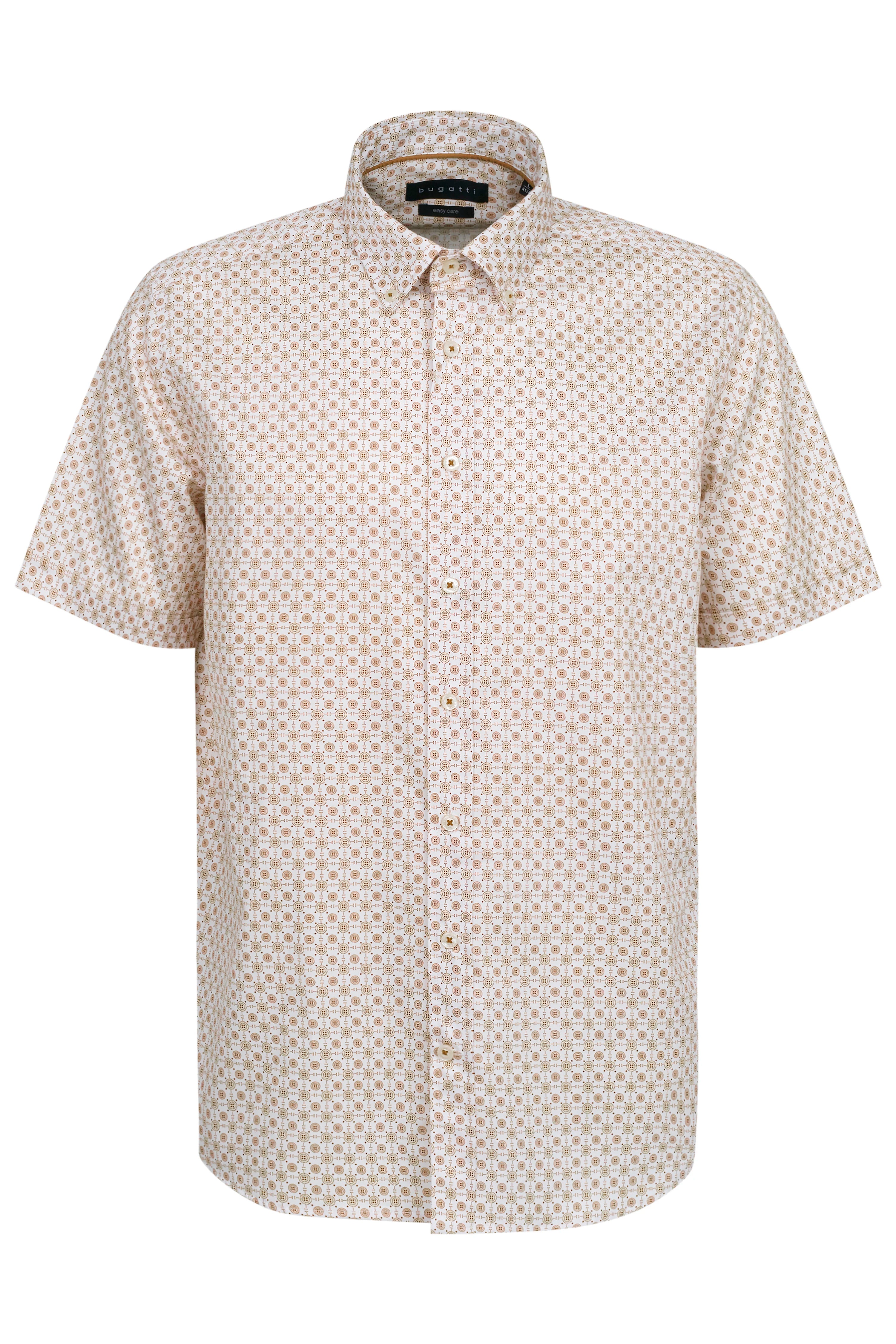 Korte mouw shirt met geometrisch patroon in beige en wit, borstbeeld, stijl van bugatti.