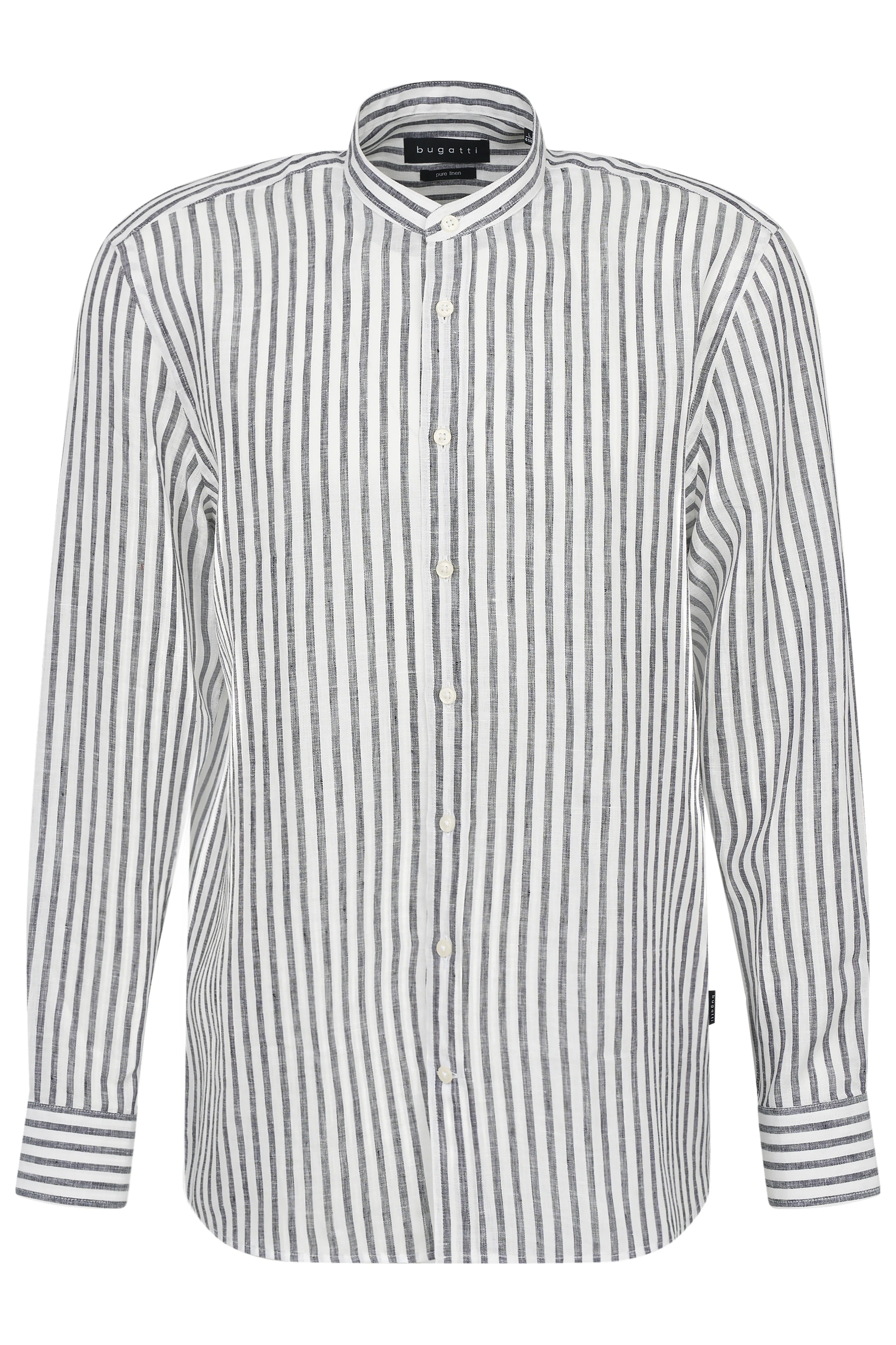 Streepjesshirt van bugatti in wit en grijs, buste-afbeelding, elegant en tijdloos ontwerp.
