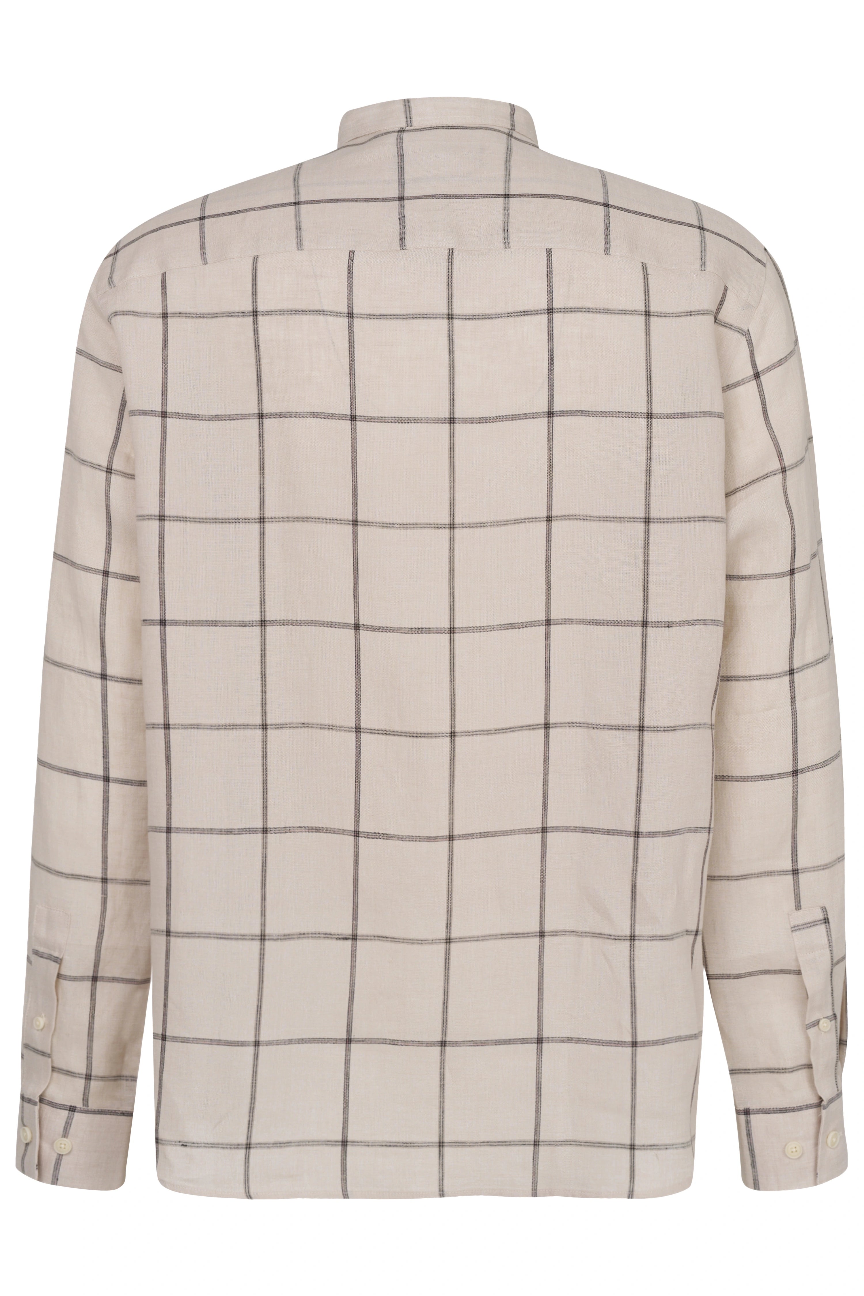 Beige bugatti overhemd met grijs ruitpatroon, achterkant, casual stijl.