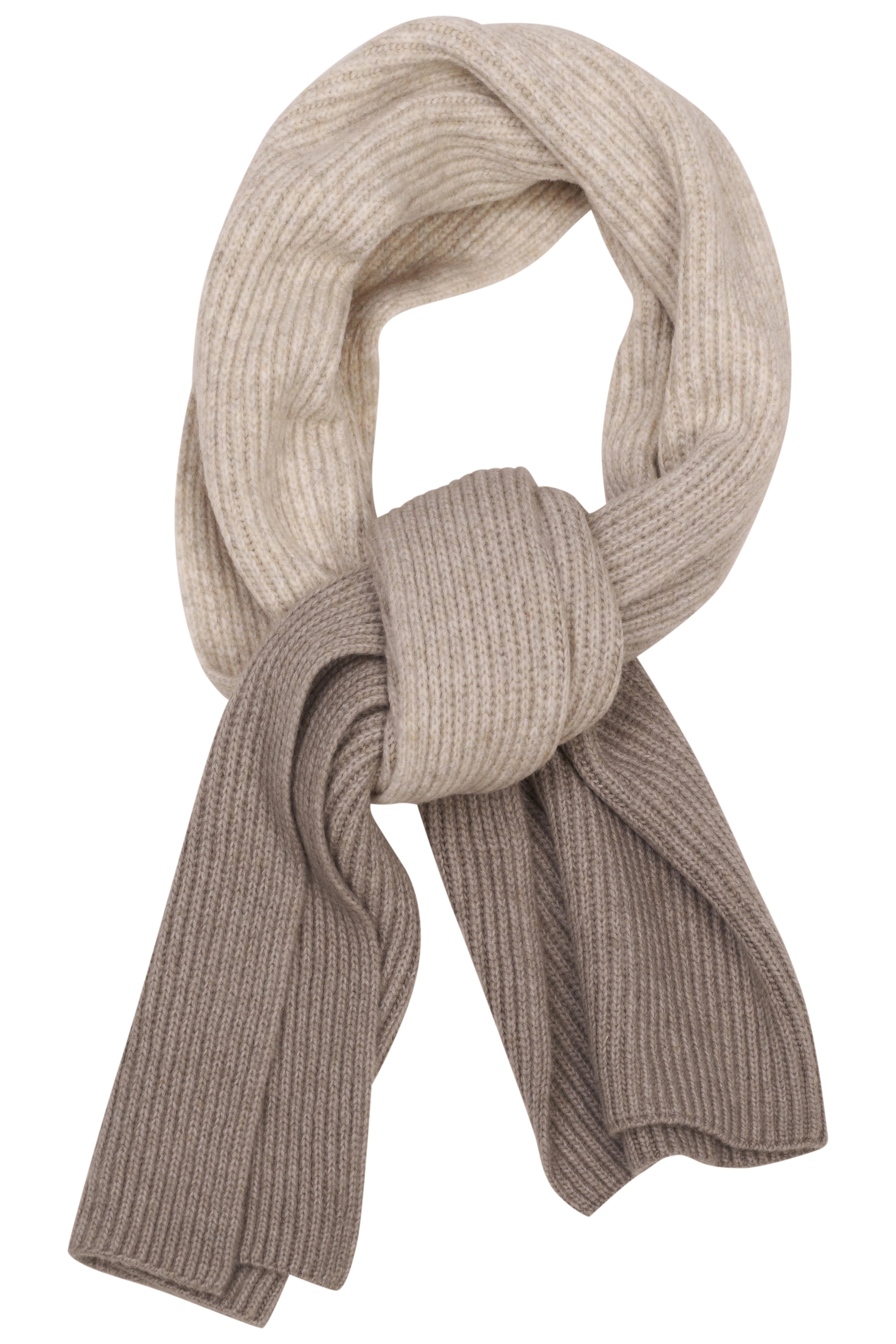 Rippstrick-Schal in Beige und Taupe, Büstenbild, weiches Design von bugatti.