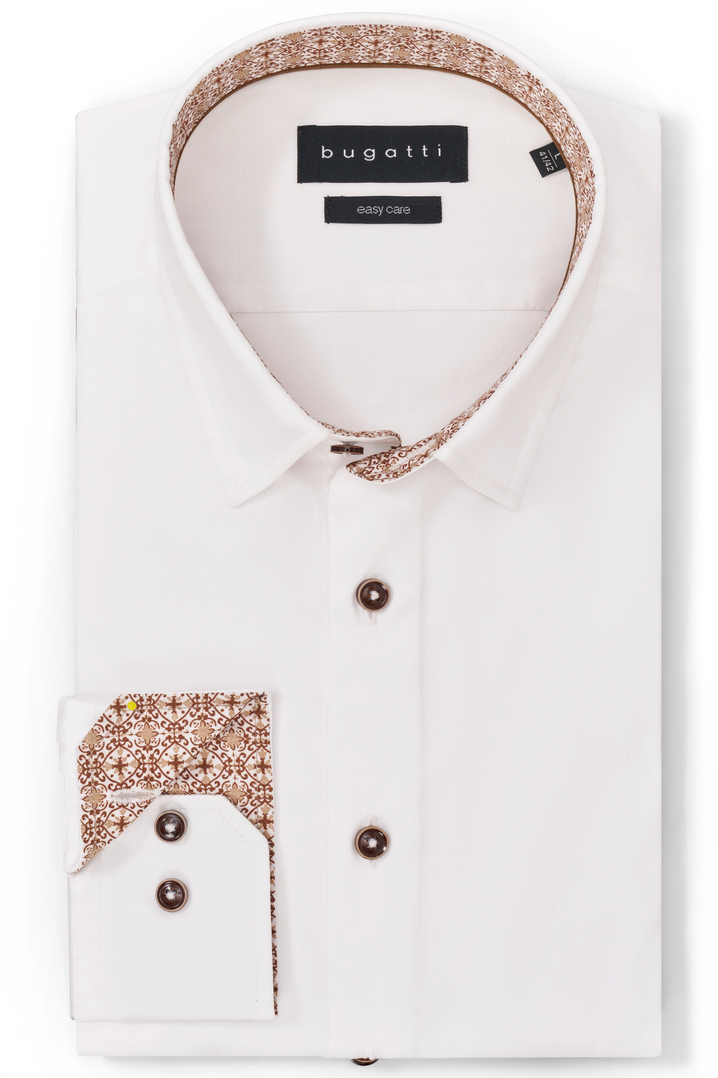 Weiße bugatti Bluse, Rückansicht, schlichtes Design, legeres Bild.