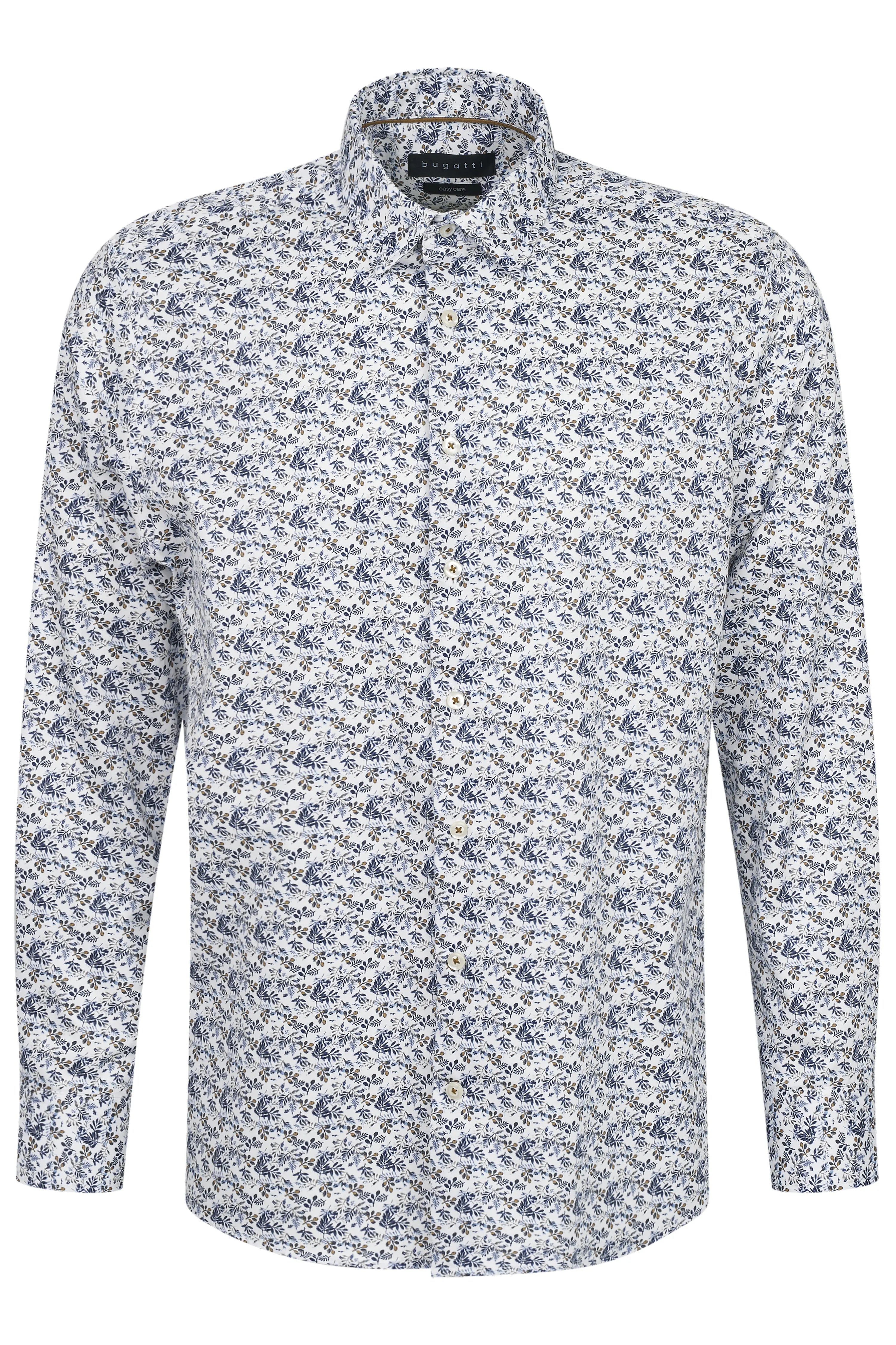 bugatti wit overhemd met blauw bloemmotief, buste.