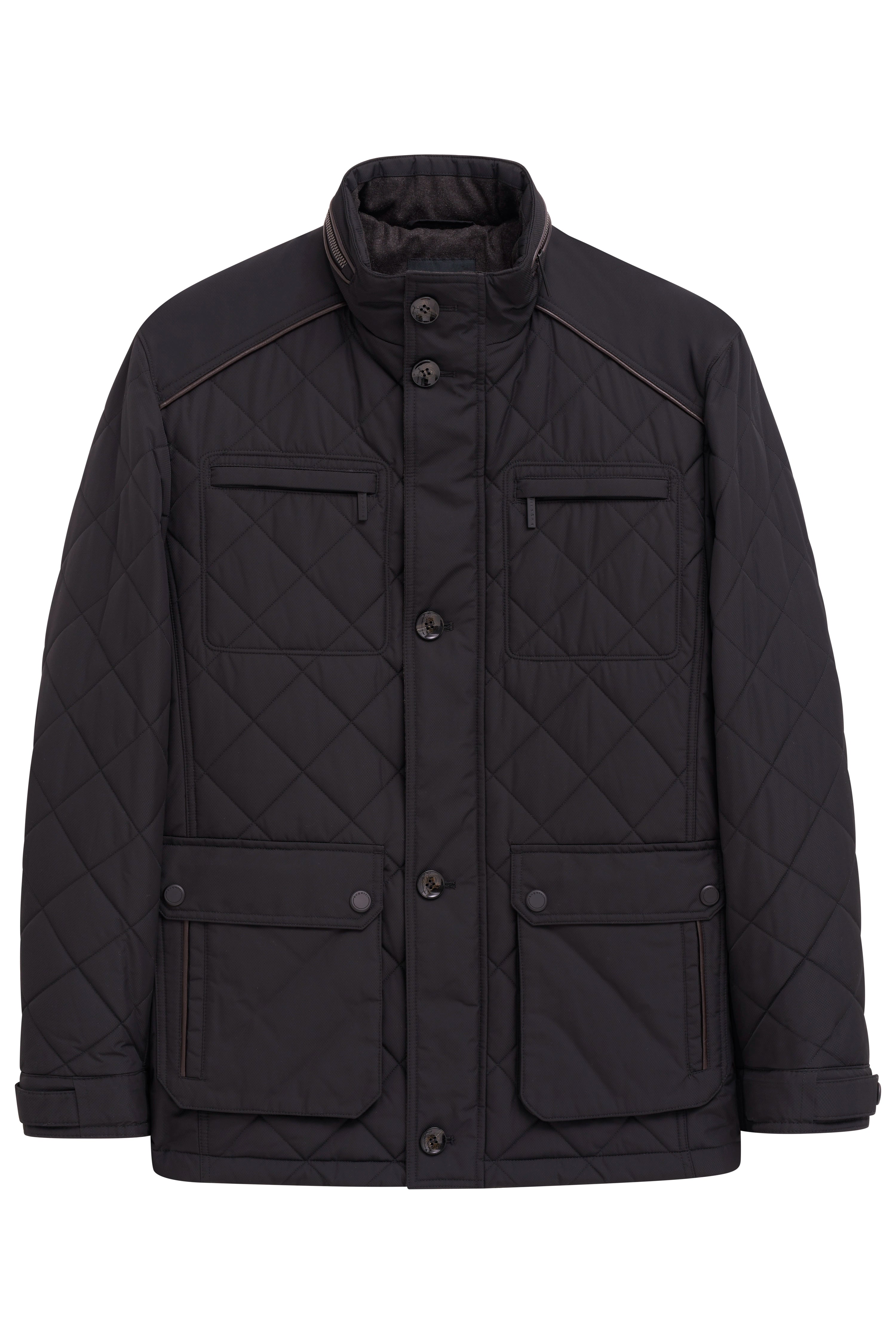 Steppjacke in Dunkelbraun, Büstenbild, zeitloser Stil von bugatti.