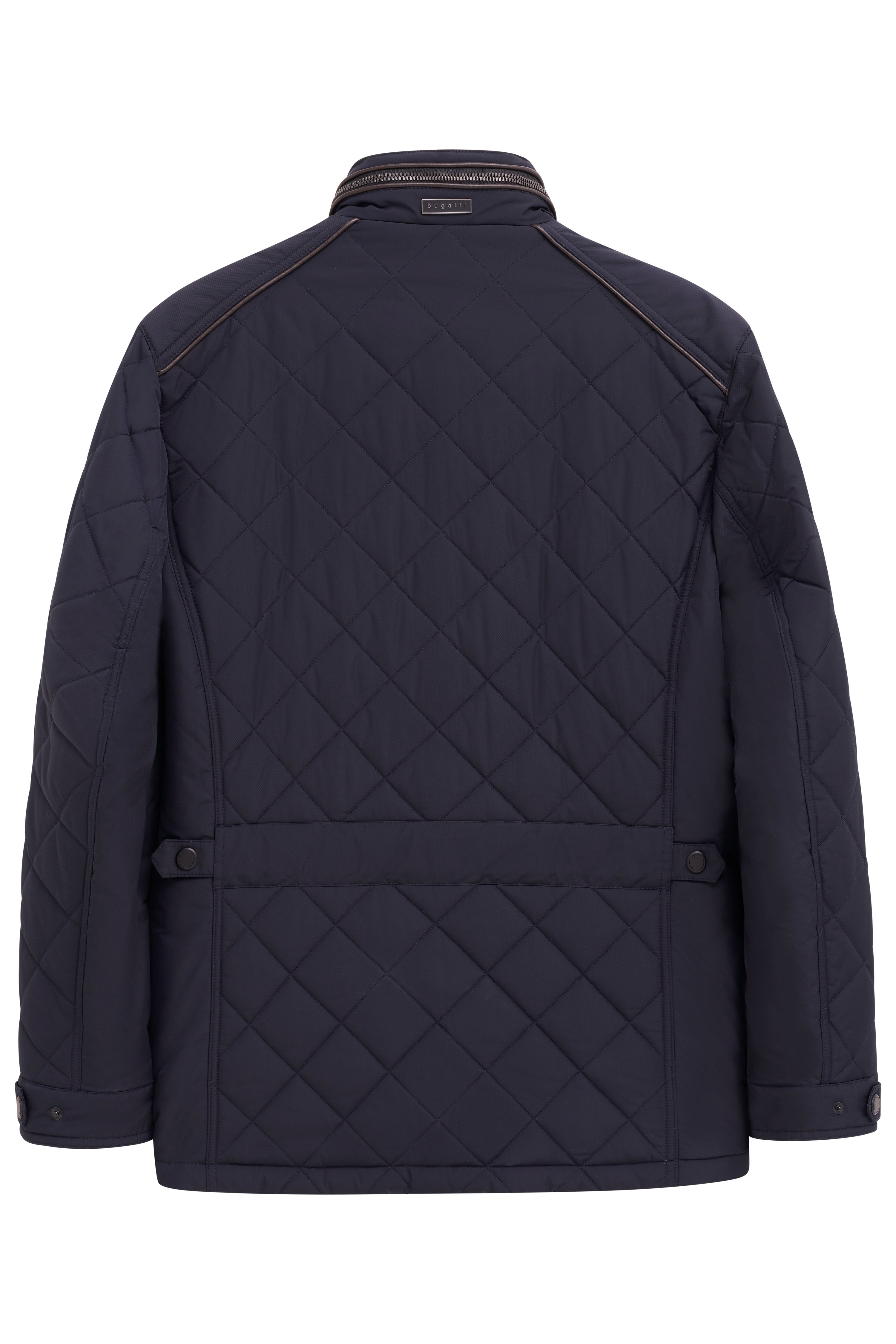 Rückansicht einer bugatti Steppjacke in Dunkelblau mit modernem, dezentem Design.