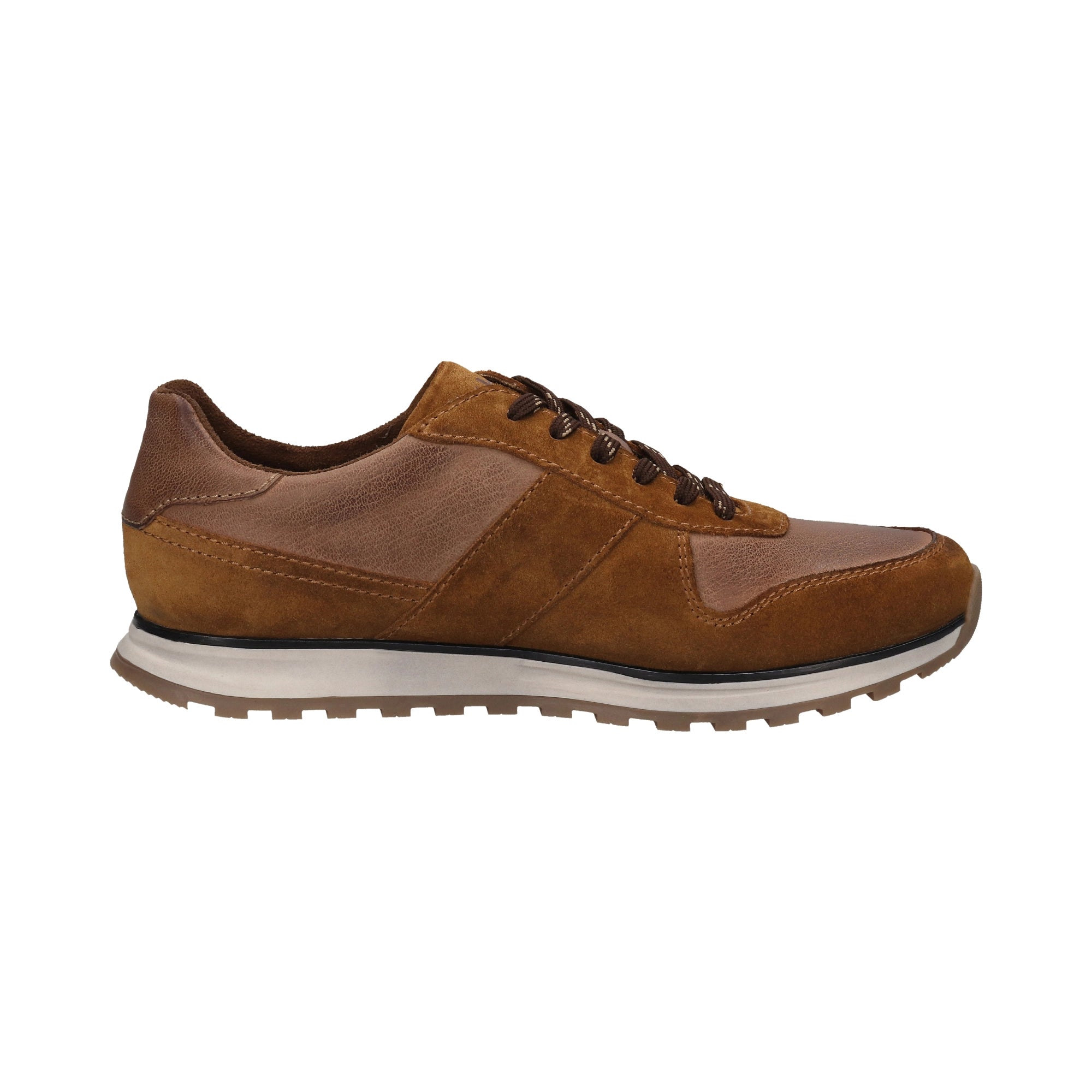 bugatti bruine sneaker van leer en suède, zijaanzicht, stijlvol en comfortabel.