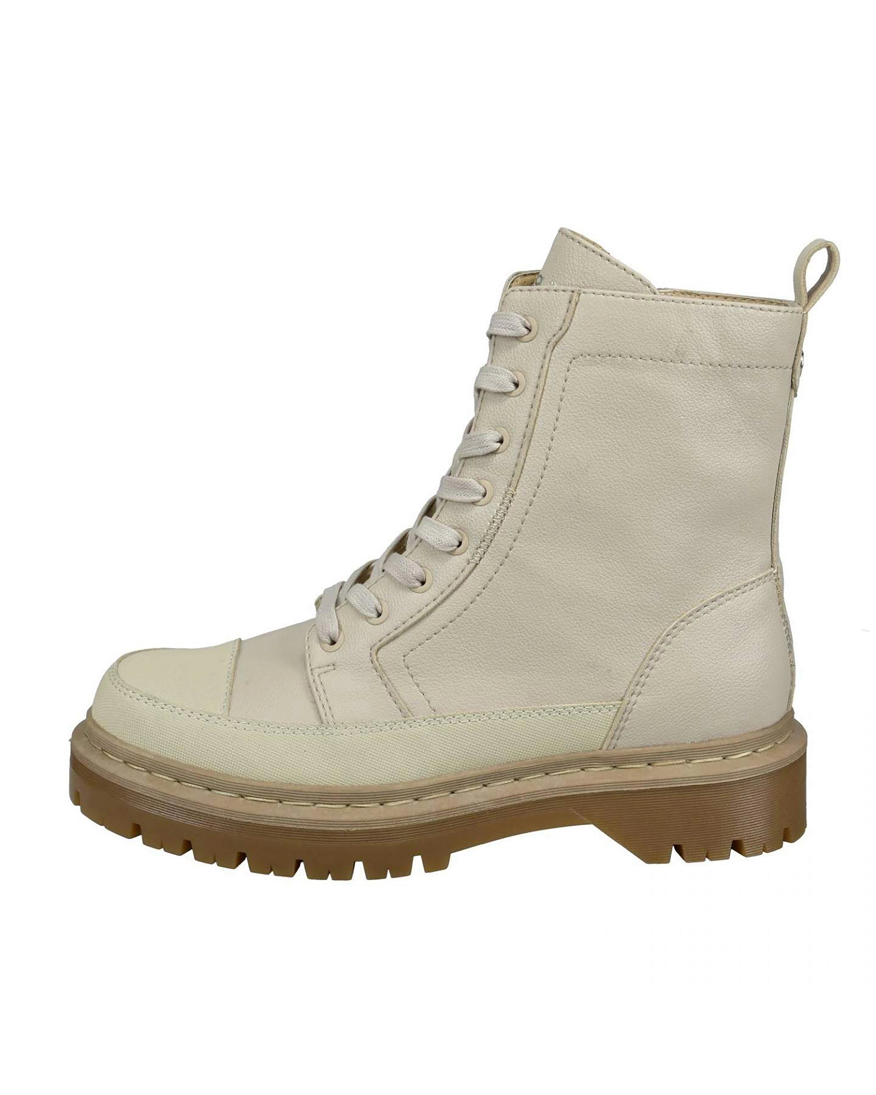 Beiger bugatti Stiefel mit Schnürung und robuster Sohle, seitliches Profil.