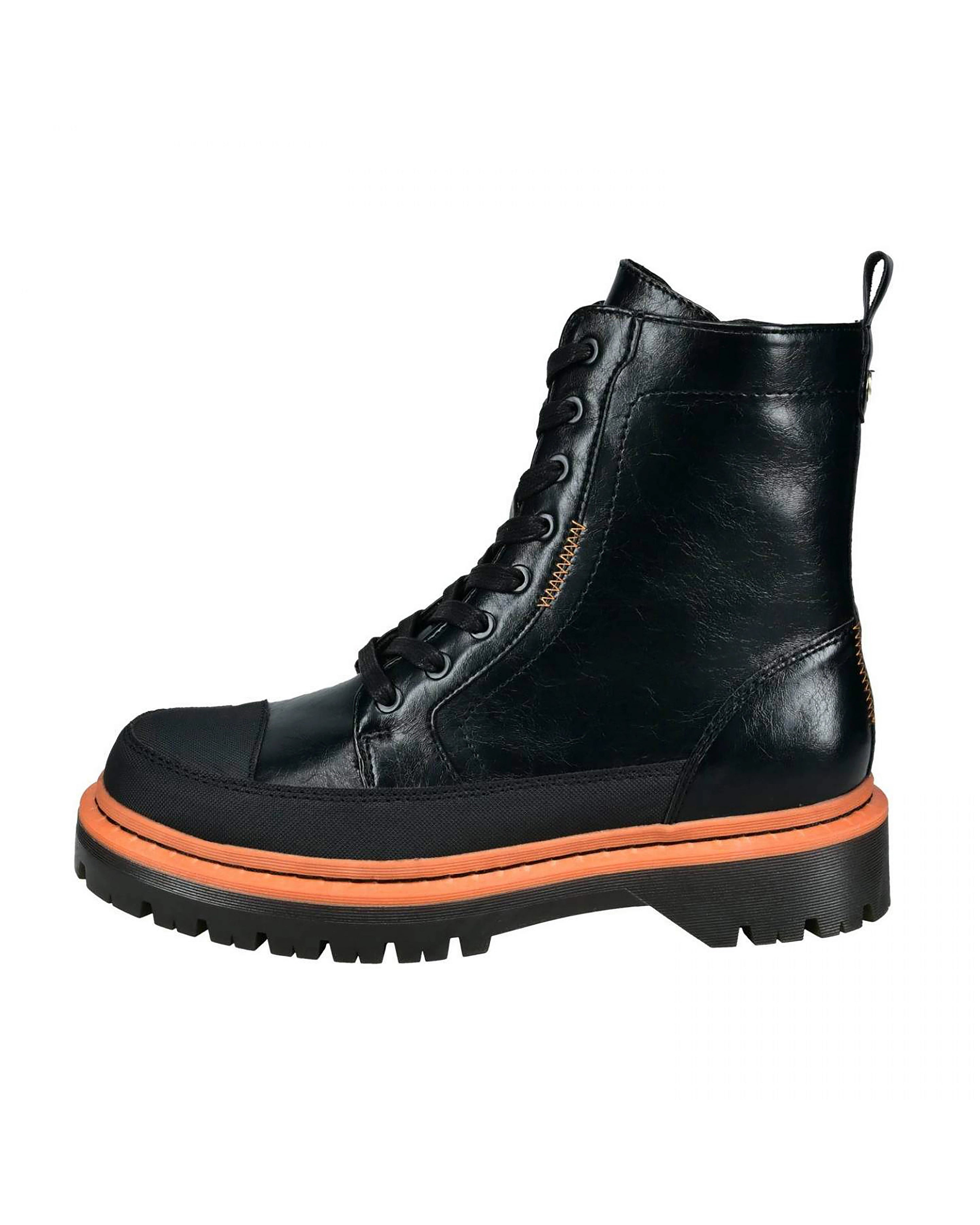 Black bugatti boot with brown sole, side view, elegant design.