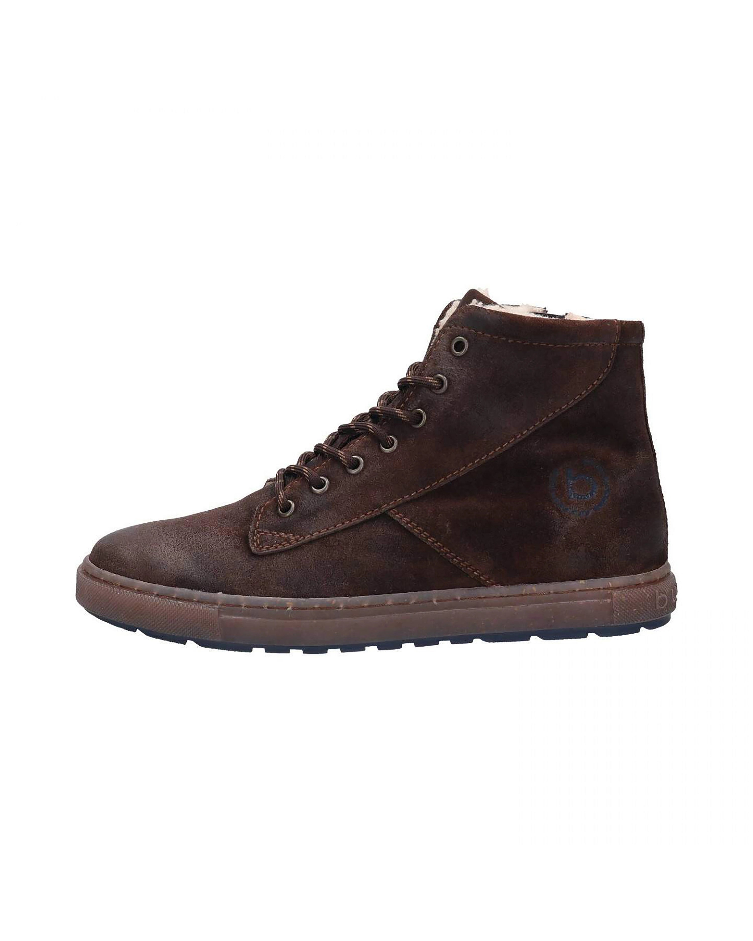 bugatti bruine leren laars, zijaanzicht, casual stijl, hoogwaardige materialen, tijdloze elegantie.