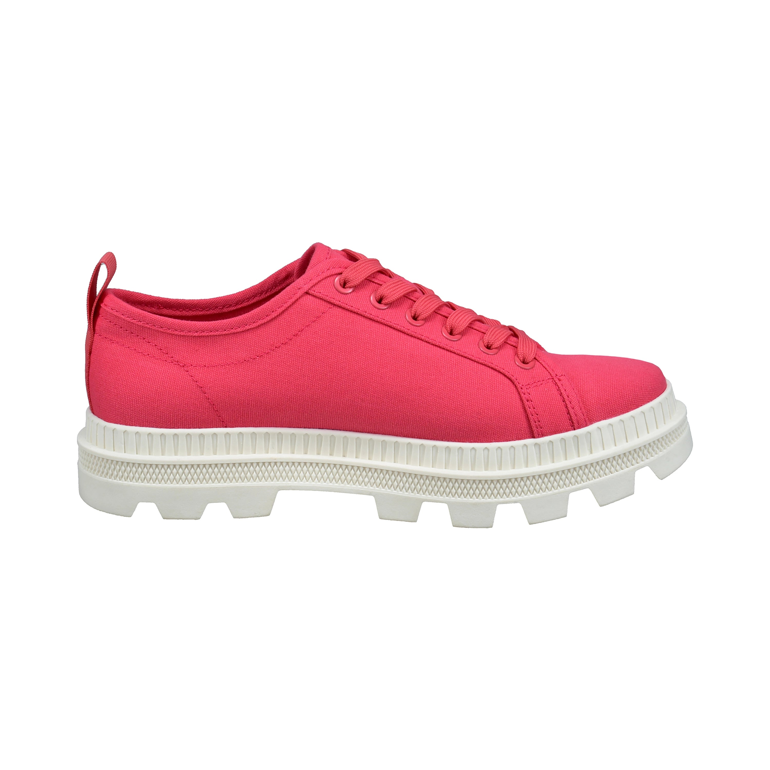 bugatti Sneaker in leuchtendem Pink mit weißer Sohle, Seitenansicht.