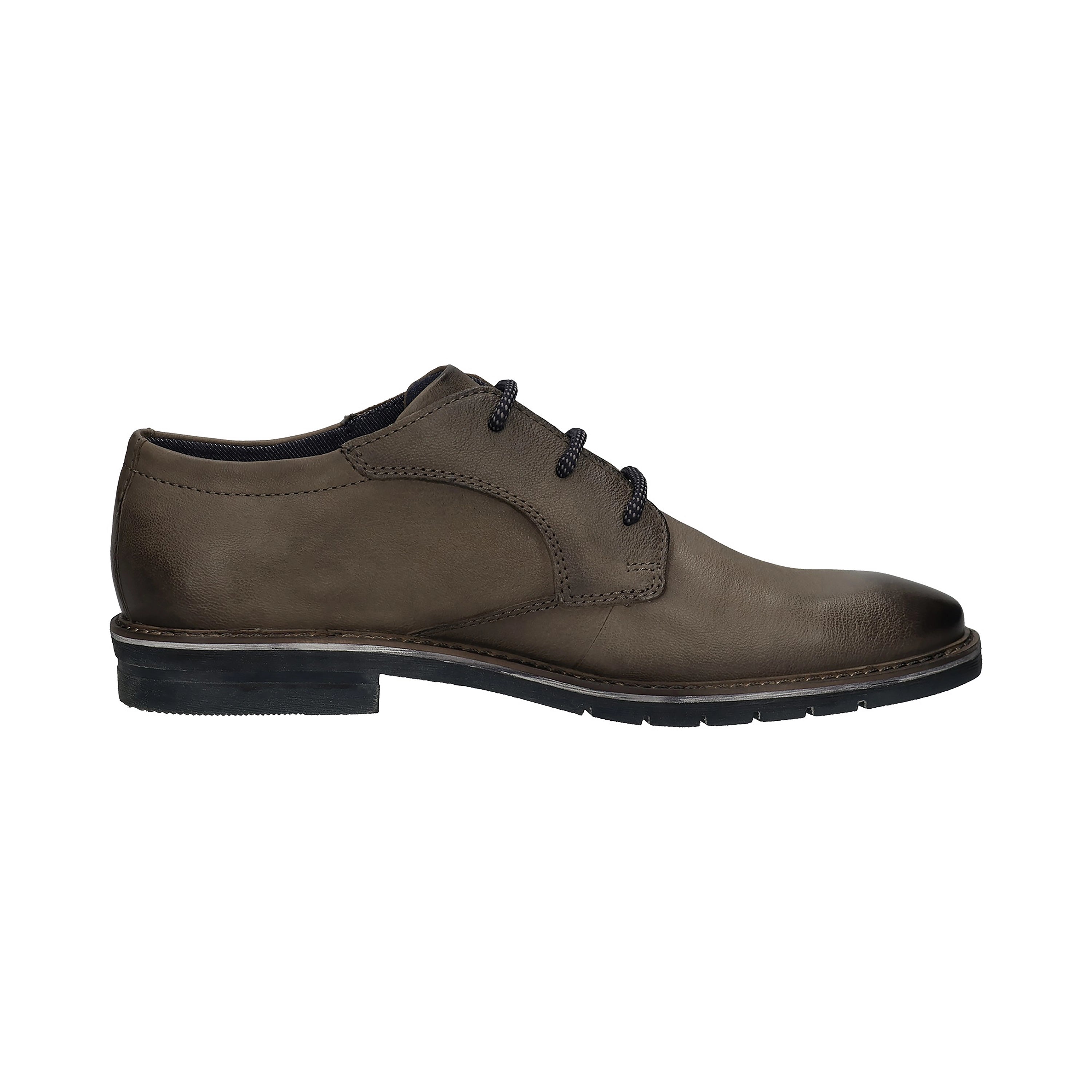 bugatti brauner Lederschuh, seitliche Ansicht, schlichte Eleganz, hochwertiges Material, zeitloser Stil.