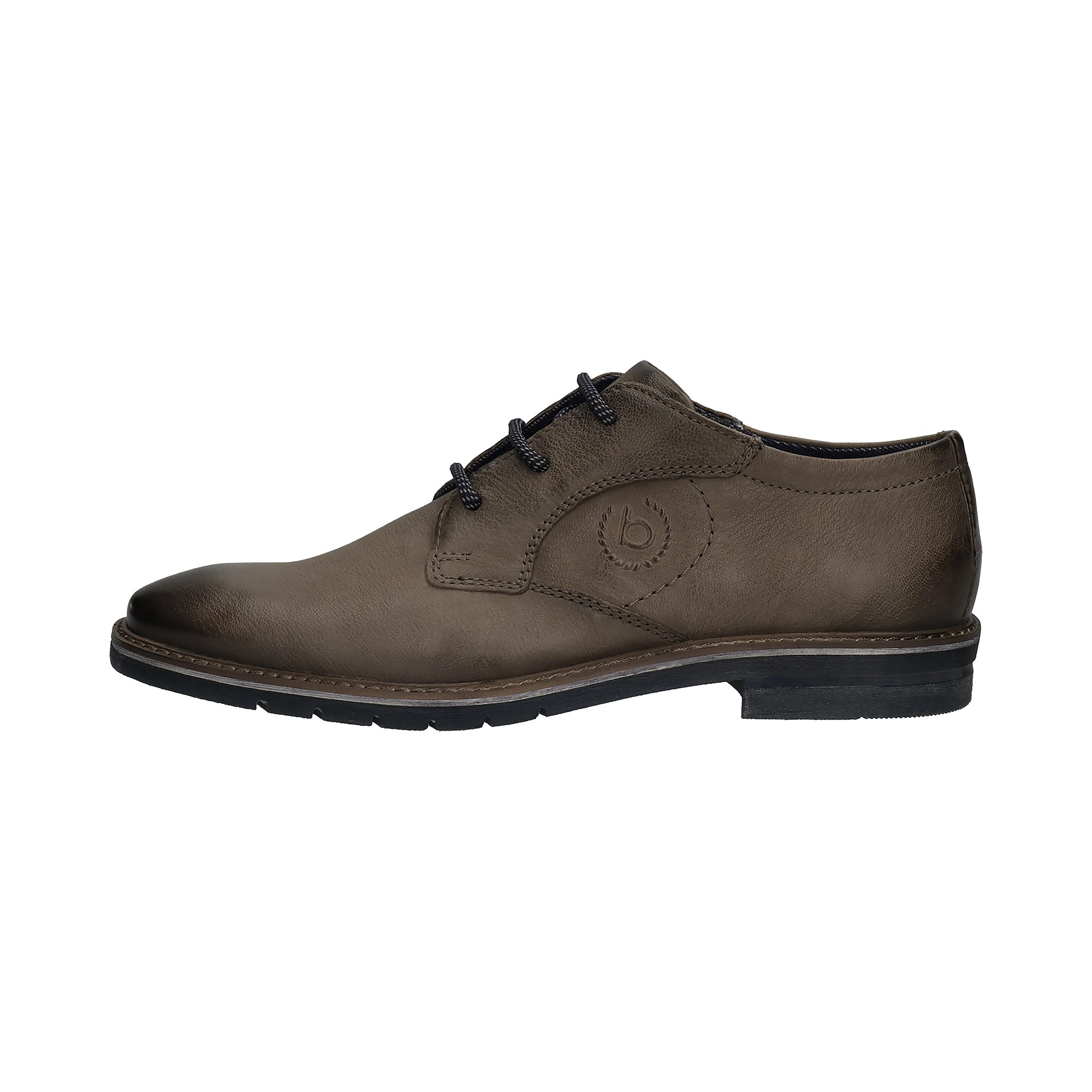 bugatti brauner Lederschuh, seitliche Ansicht, Schnürdesign, klassisch und elegant.