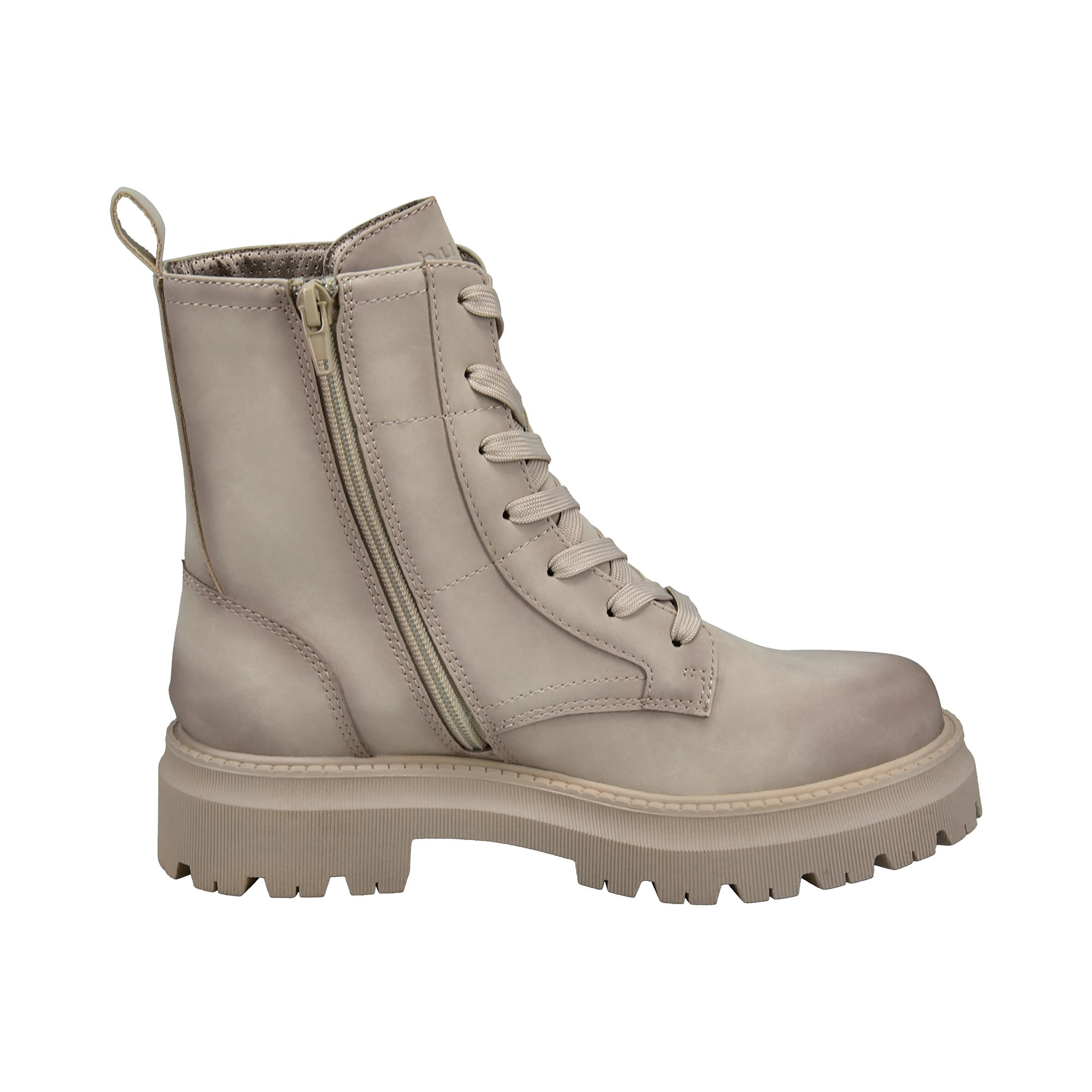 Beiger bugatti Schnürstiefel mit seitlichem Reißverschluss, robustes Design, Büstenbild.