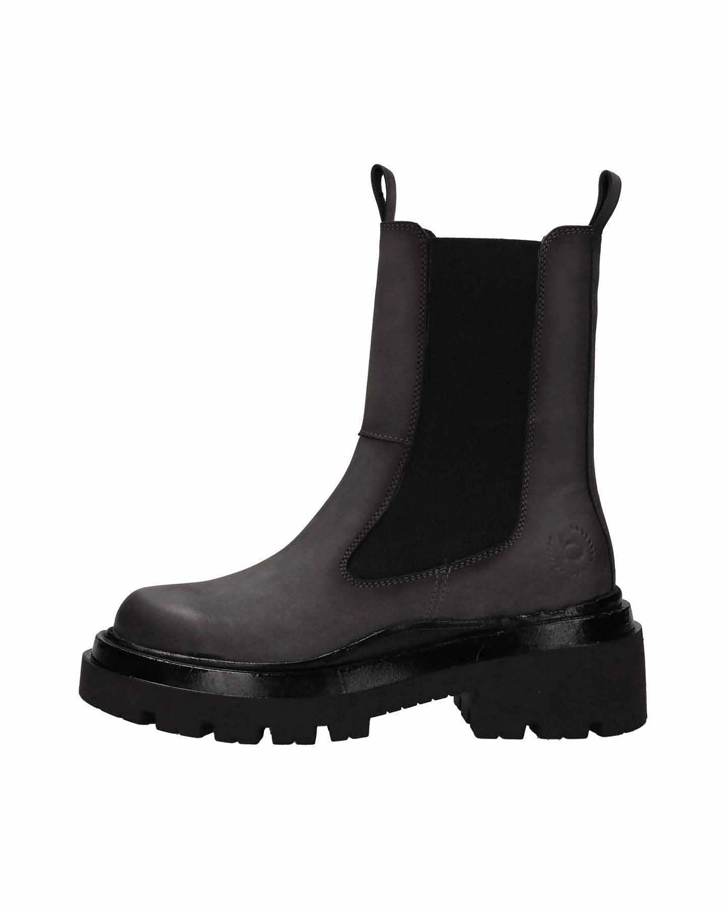 Dunkelbrauner bugatti Chelsea Boot mit schwarzem Elastikeinsatz, Seitenansicht, robustes Design.