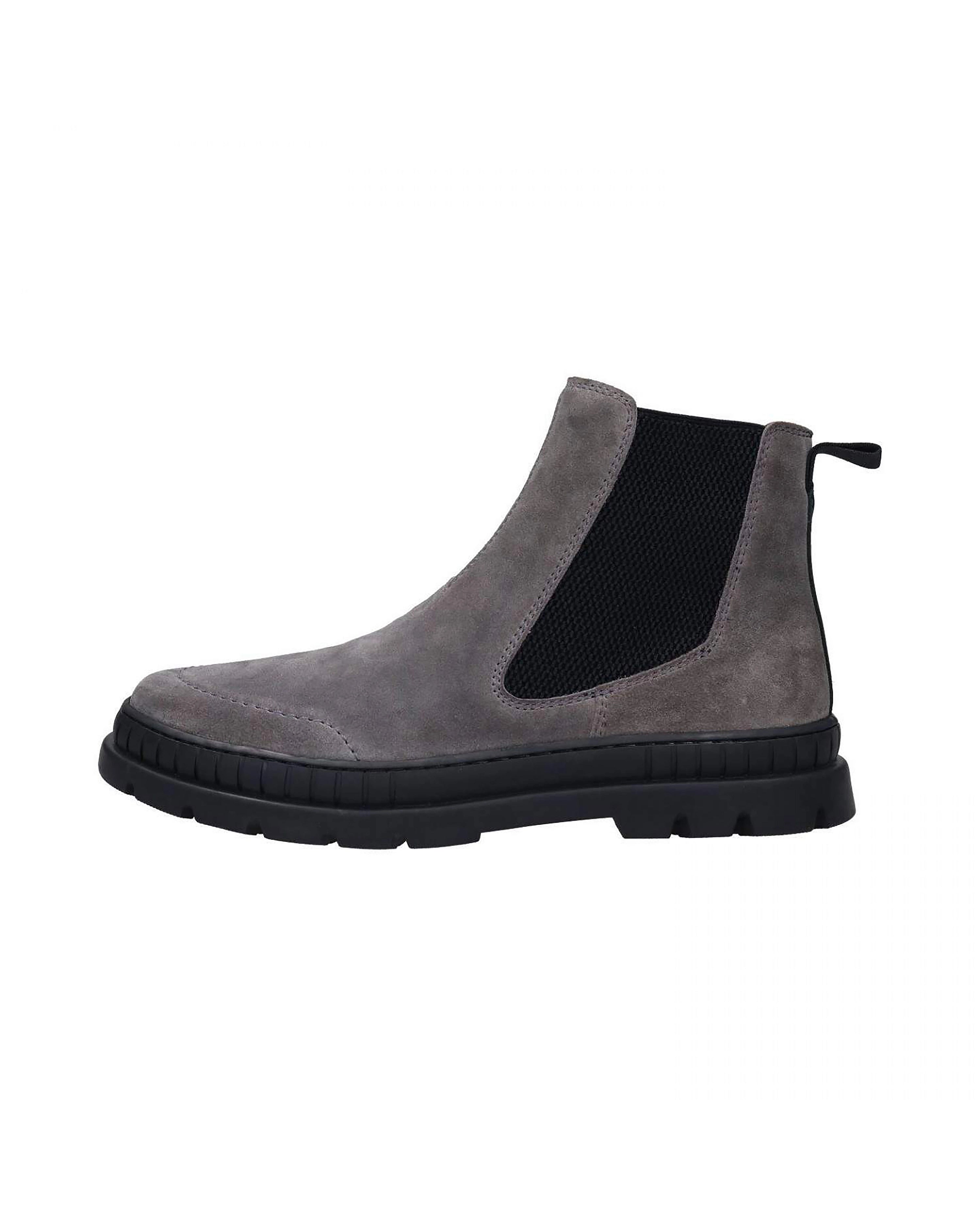 Grijze bugatti Chelsea-boot van suède, zij-elastiek, profielzool, casual productafbeelding.