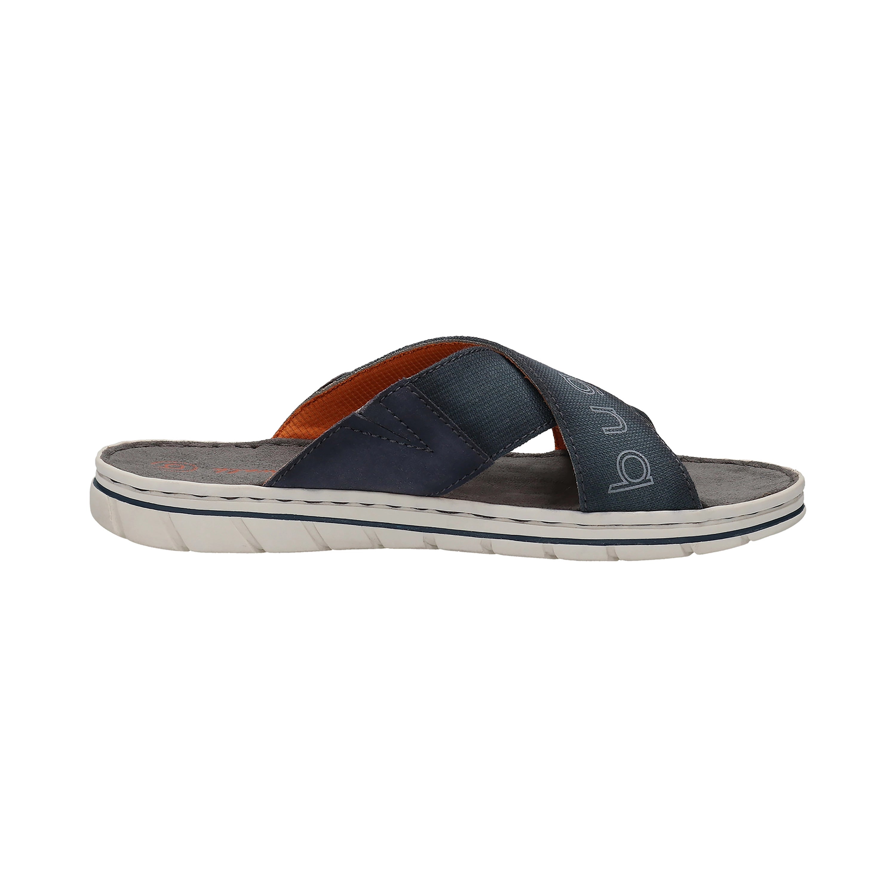 bugatti men's sandal, navy, cross-strap design, side logo. Comfortable and stylish.