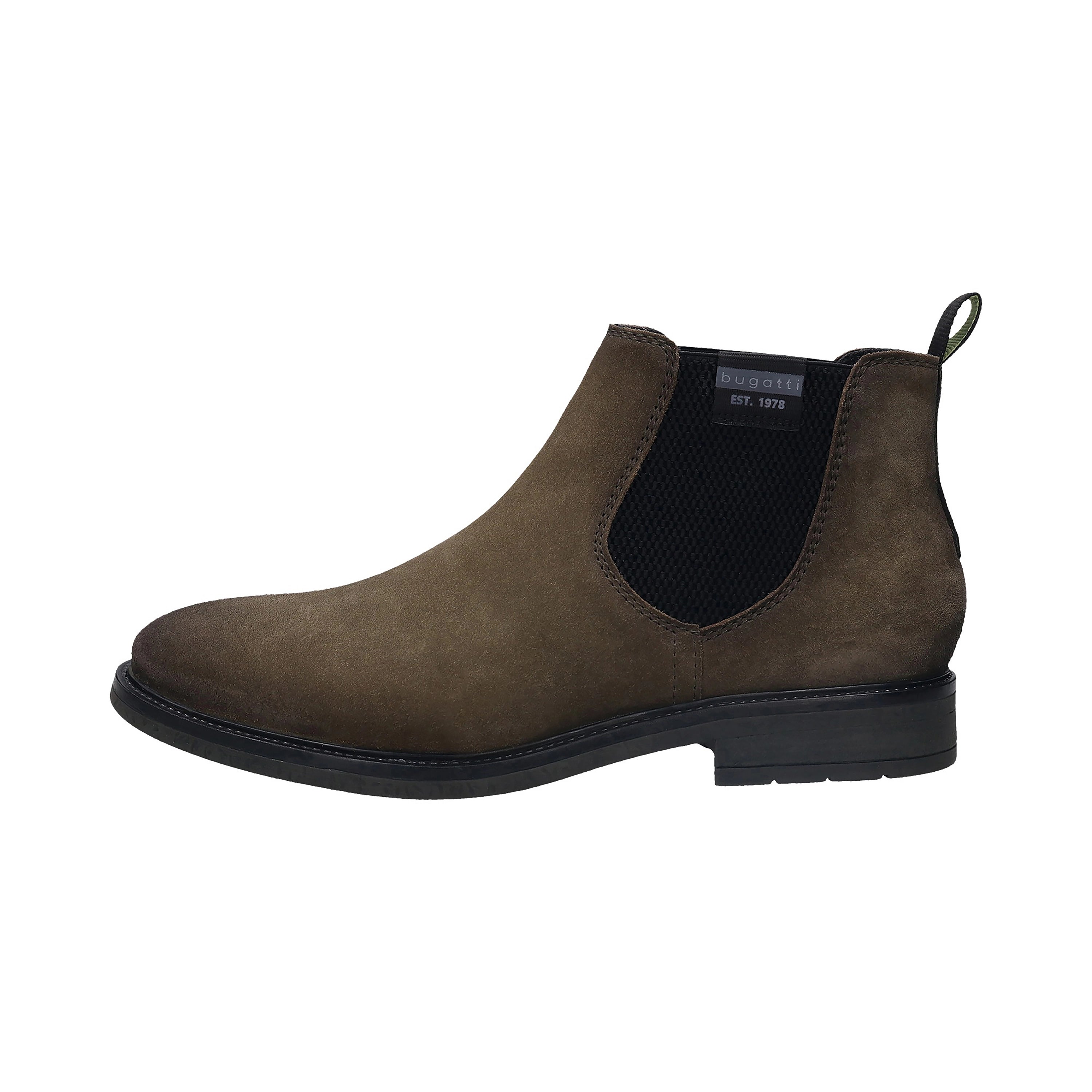 Brown suede bugatti Chelsea boot, side elastic inserts, elegant and timeless silhouette.