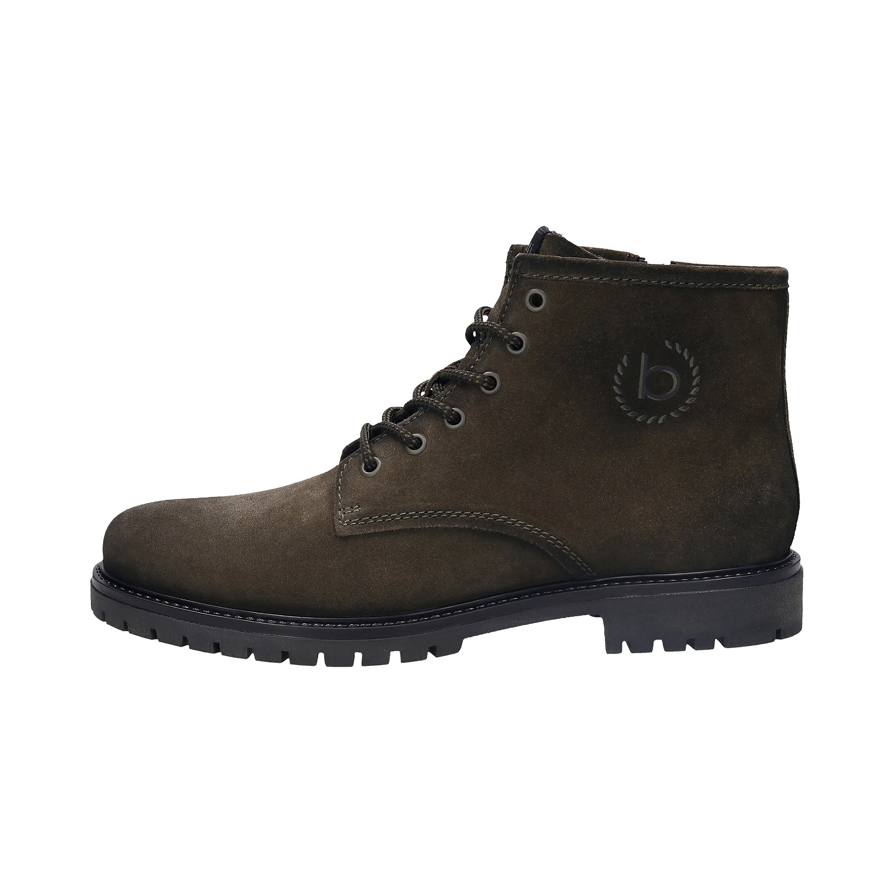 bugatti brown suede lace-up boot, side view.