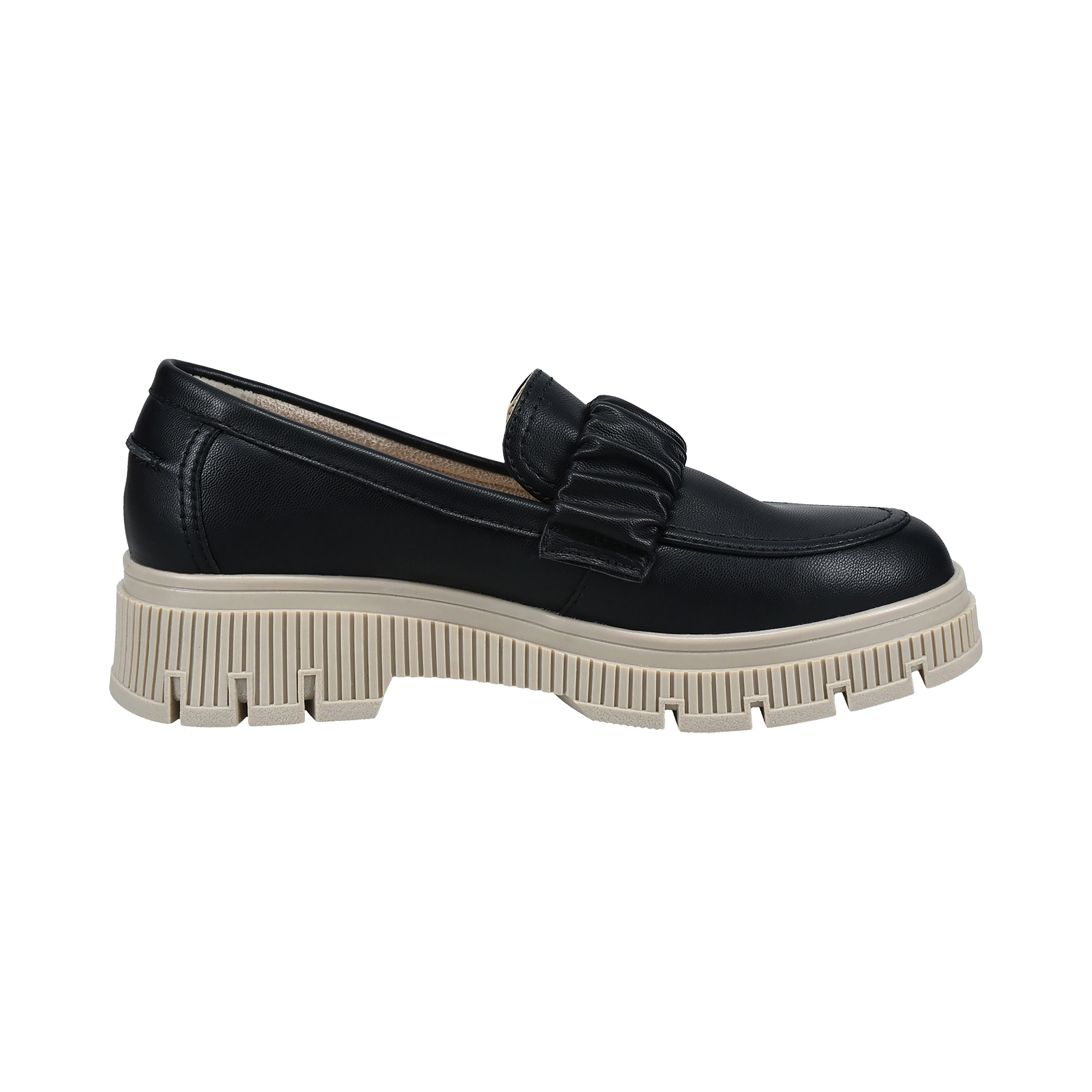 Schwarzer bugatti Loafer mit cremefarbener Sohle, legeres Büstenbild, zeitloser Stil.