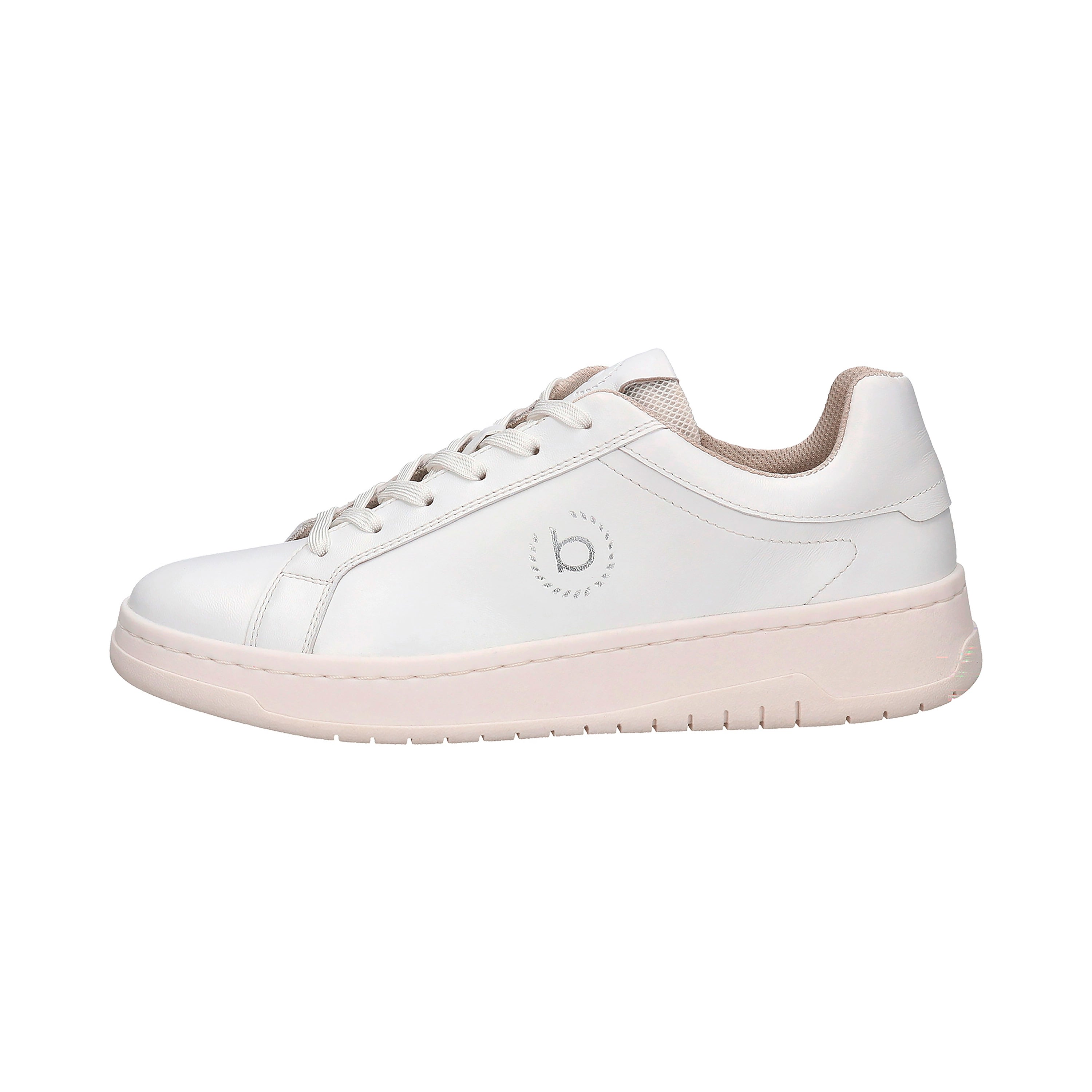 White bugatti sneakers, casual design, side view, minimalist style.
