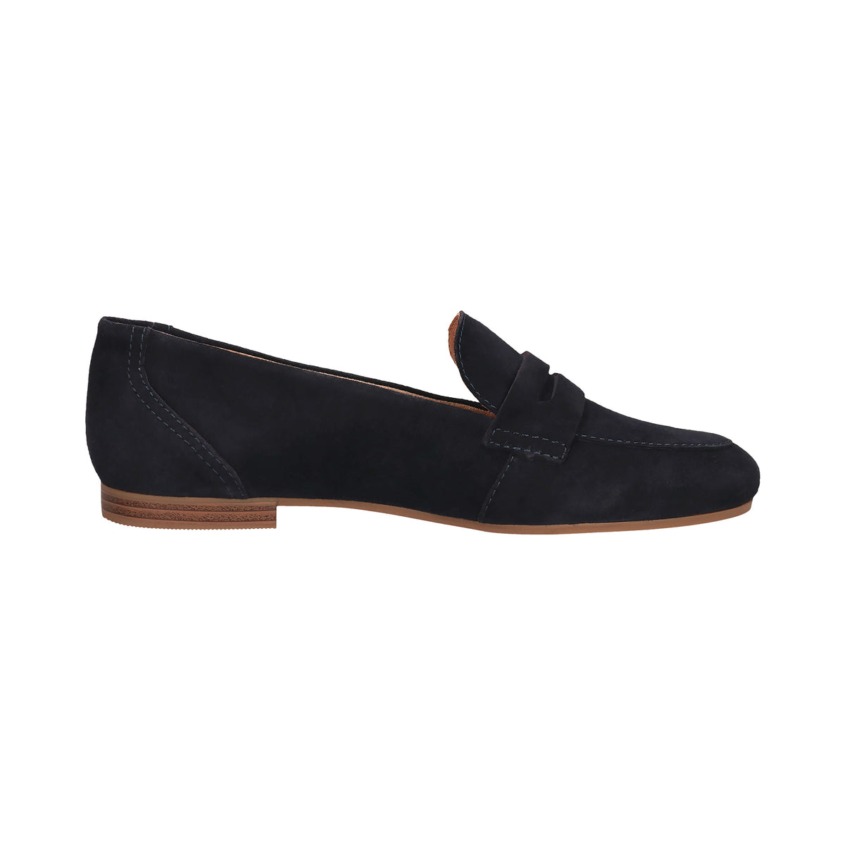 Dunkelblaue bugatti Loafer aus Veloursleder, Seitenansicht, schlichtes Design, elegant und zeitlos.
