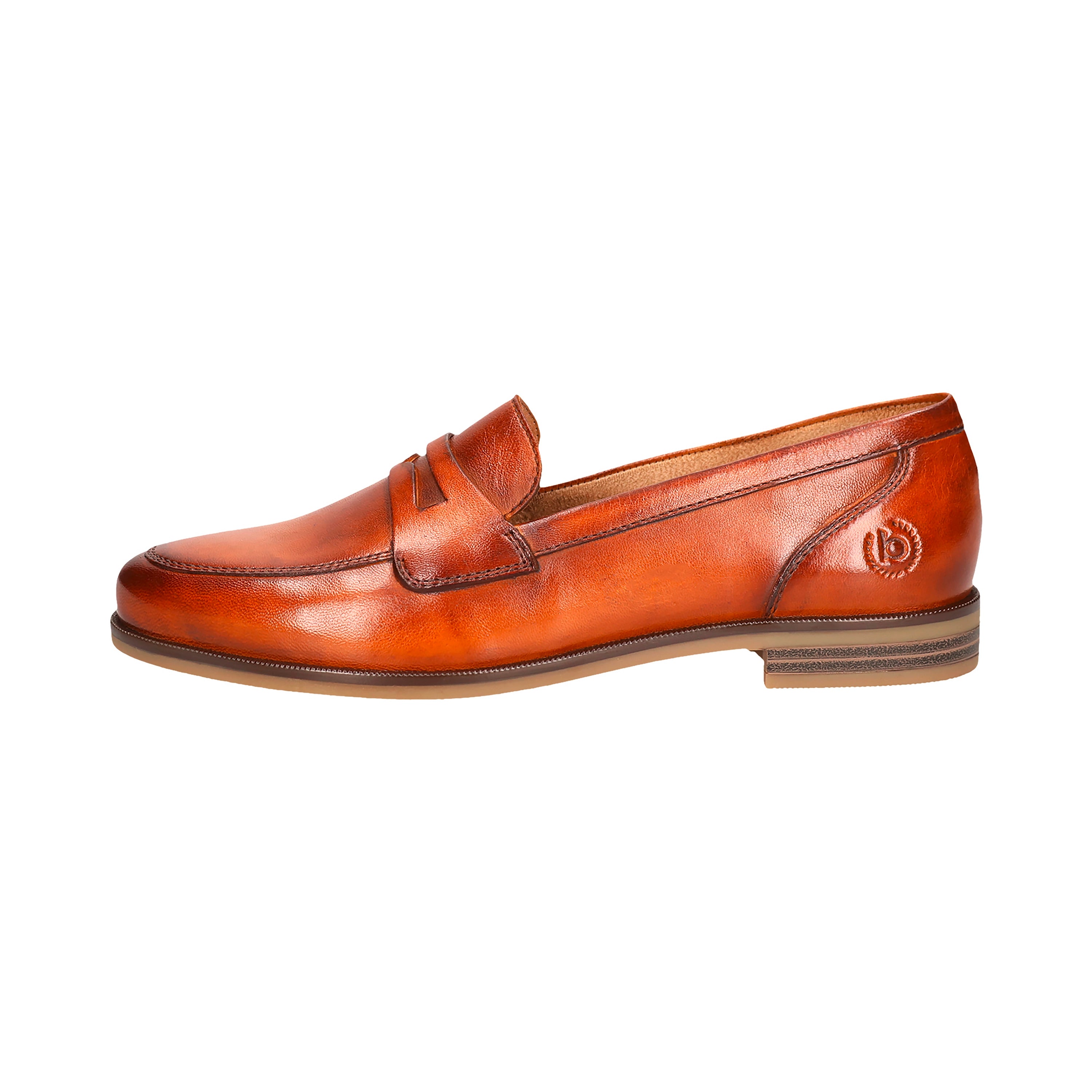 Herrenschuh, cognacfarben, elegantes Design, bugatti. Seitenansicht.