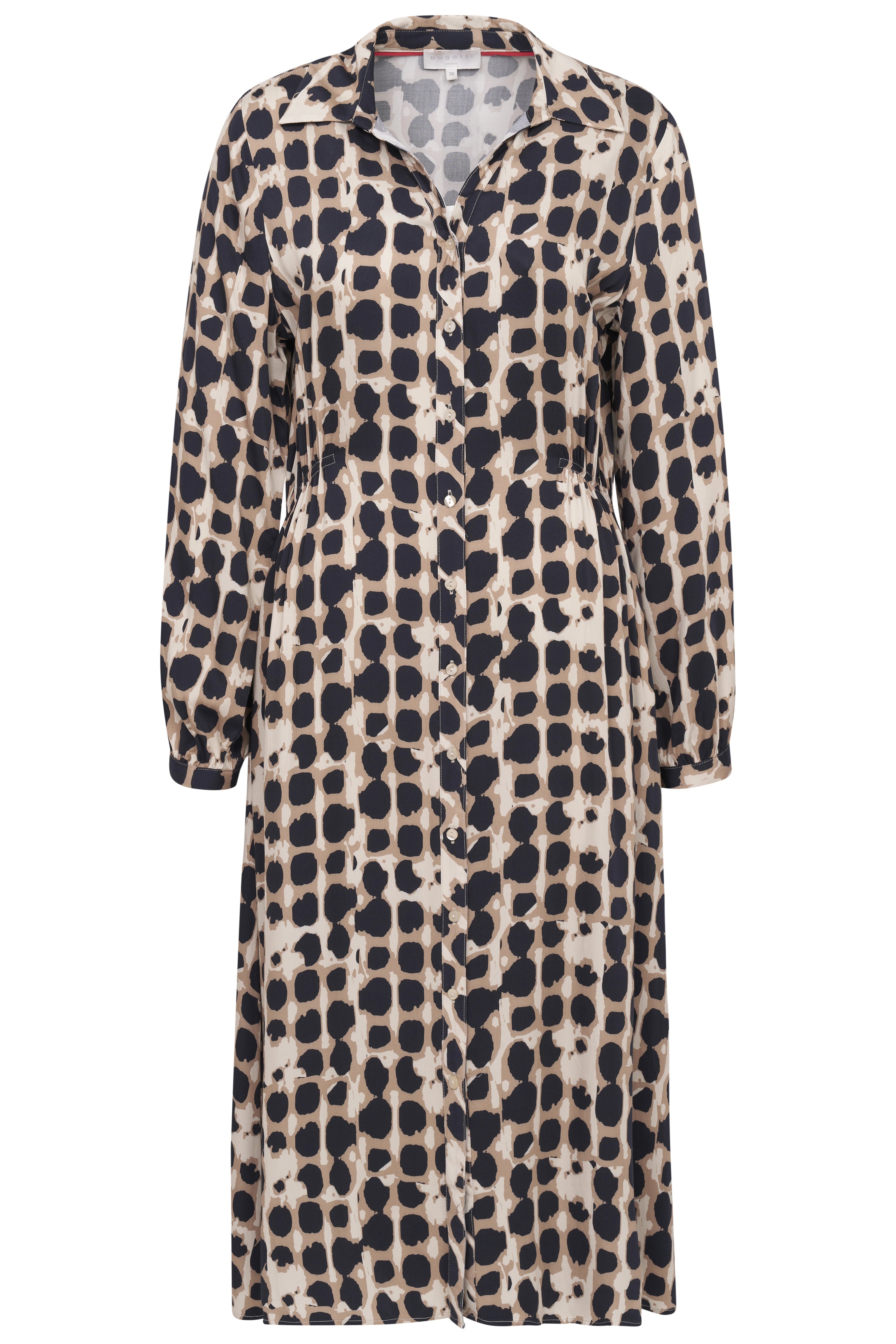 Langes Kleid mit grafischem Muster in Beige und Schwarz, Büstenbild von bugatti.