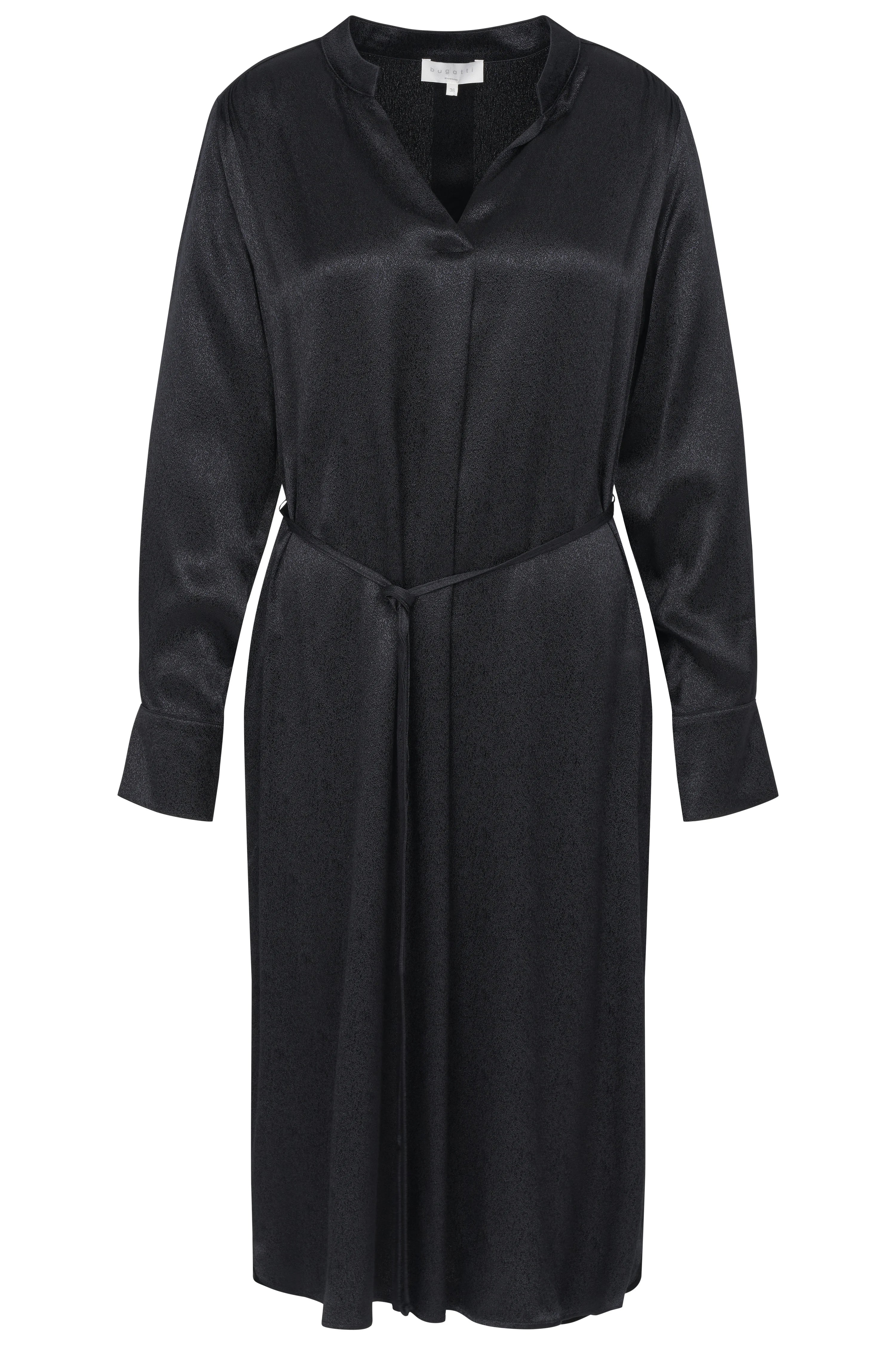 Schwarzes bugatti Hemdkleid, leger, mit V-Ausschnitt und langen Ärmeln, elegante Schlichtheit.