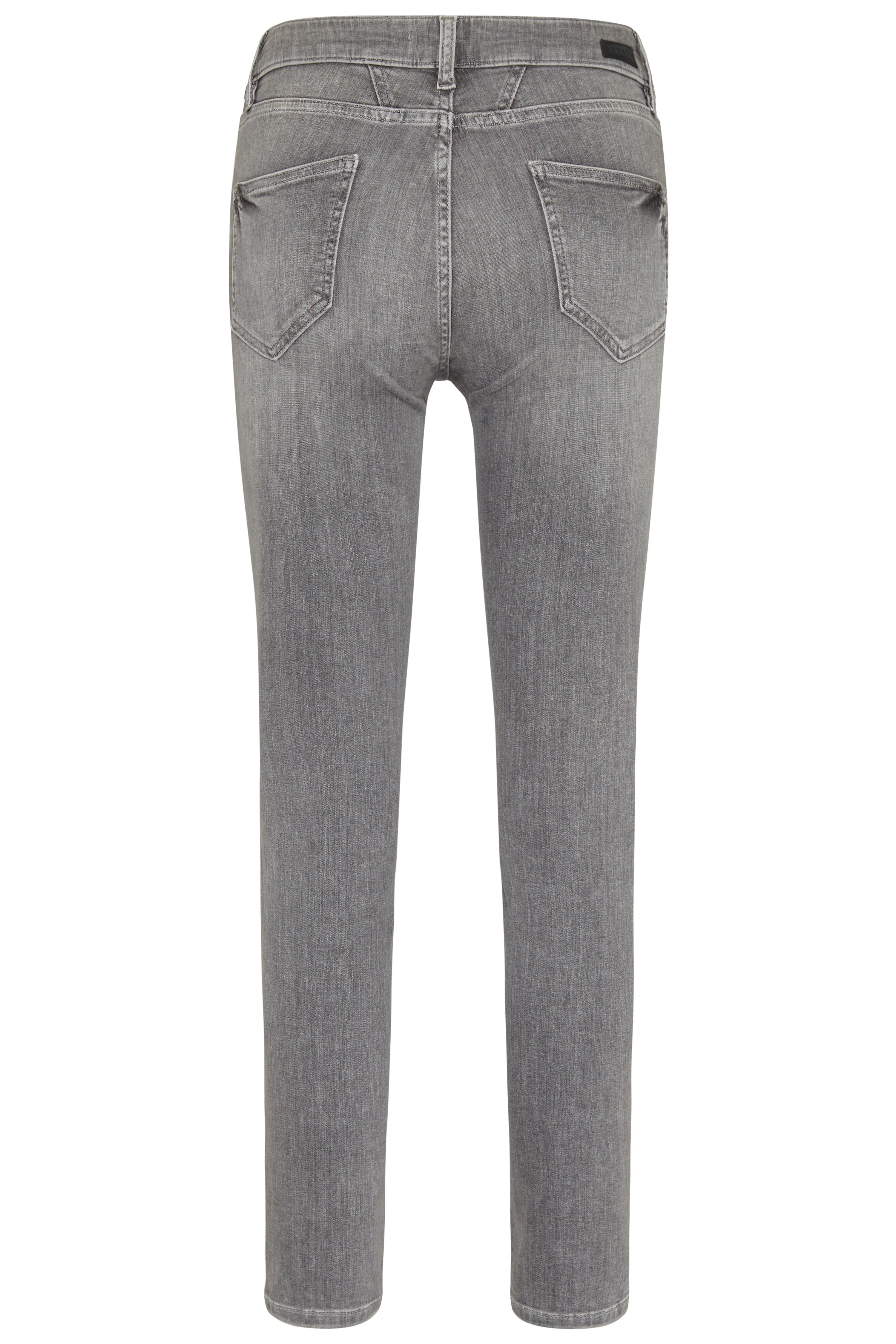 Graue bugatti Jeans, schmal geschnitten, klassisches Design, Büstenbild.