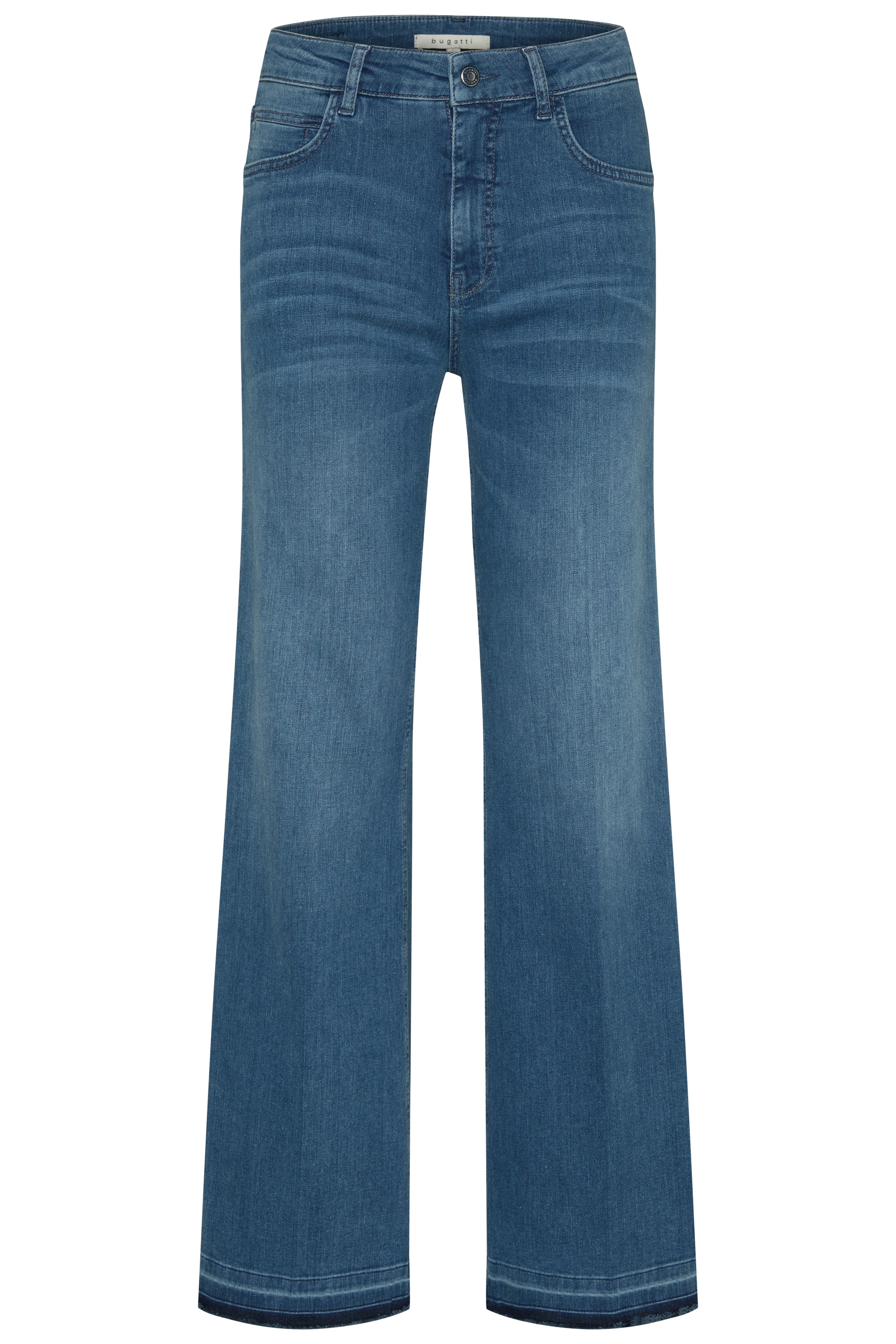 Weite blaue Jeans von bugatti, Büstenbild, zeitloser Stil mit klassischem Five-Pocket-Design.