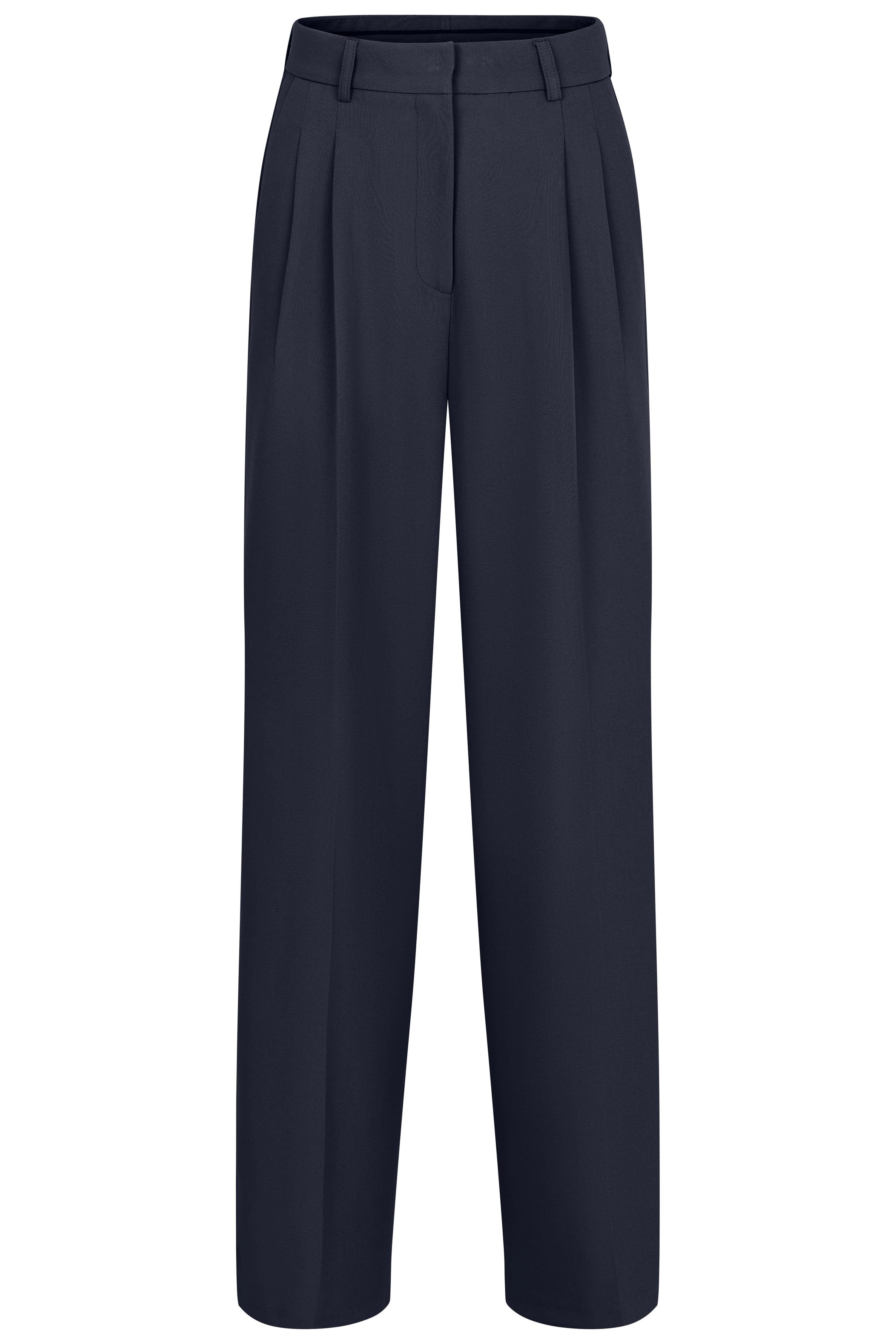 Elegante bugatti Hose, navyblau, Büstenbild, klassische Passform mit Bundfalten.
