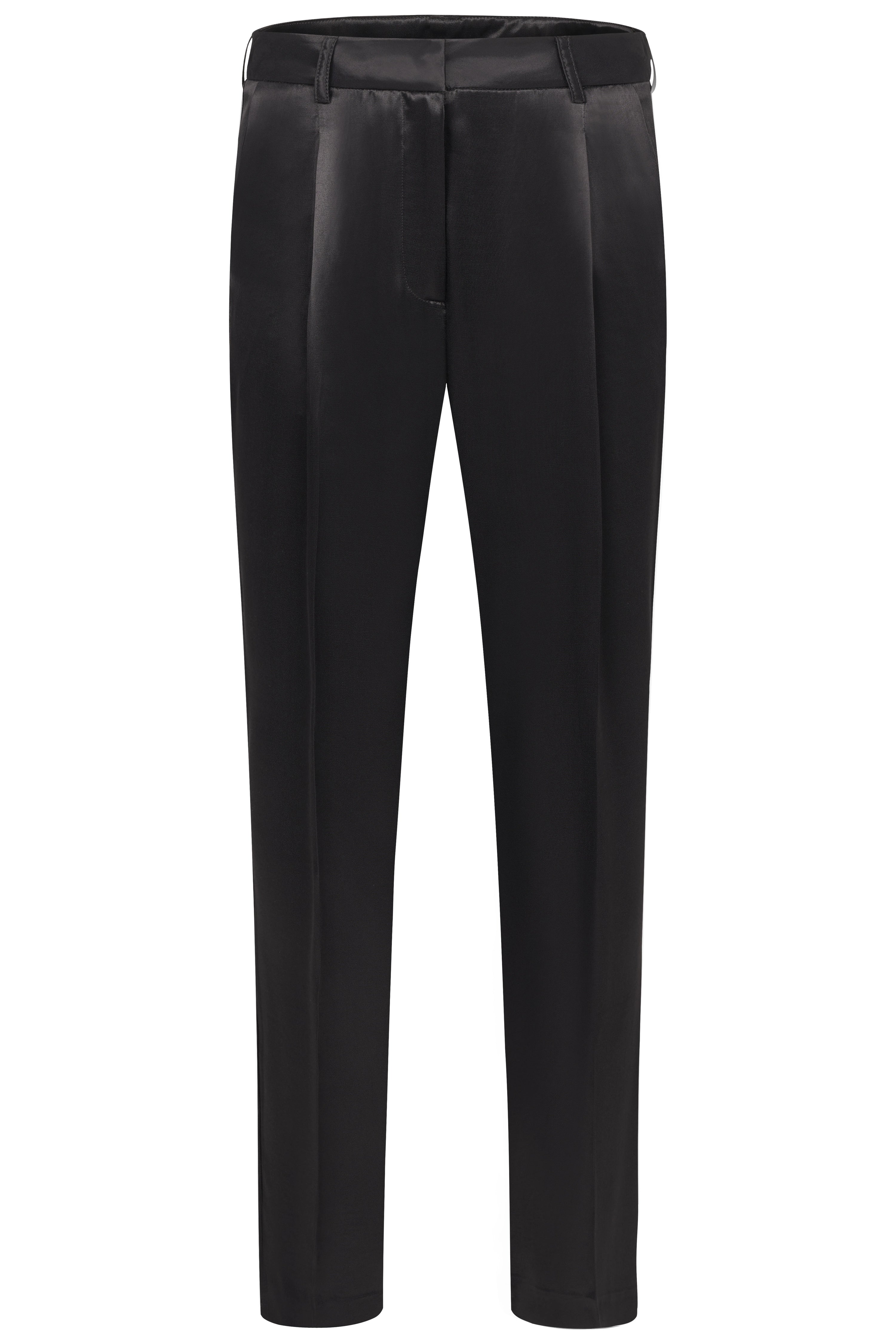Elegante schwarze bugatti Hose, schlichtes Design, Büstenbild.