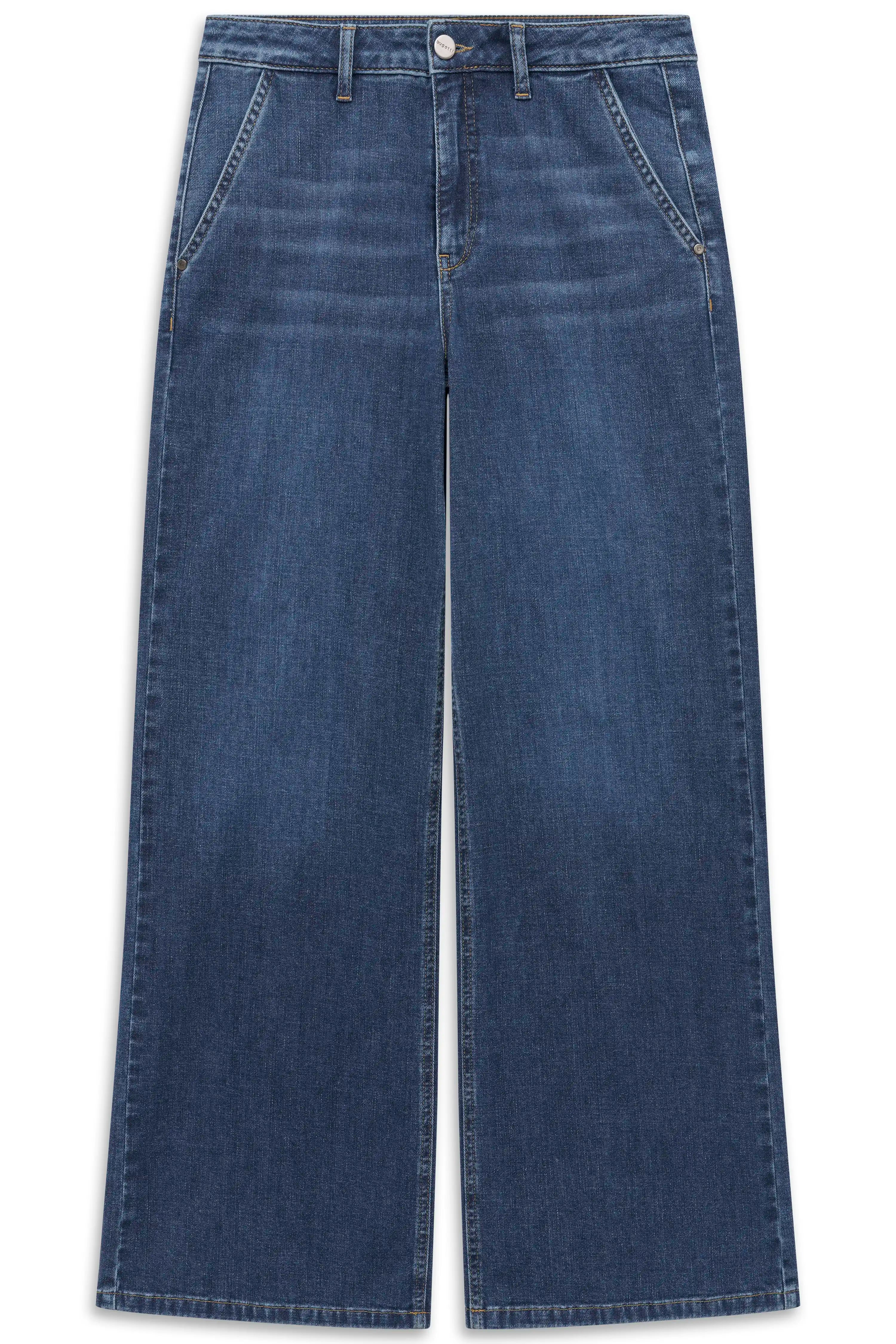 Weite Jeans in Dunkelblau von bugatti, Büstenbild, zeitloser Stil, hochwertige Materialien.