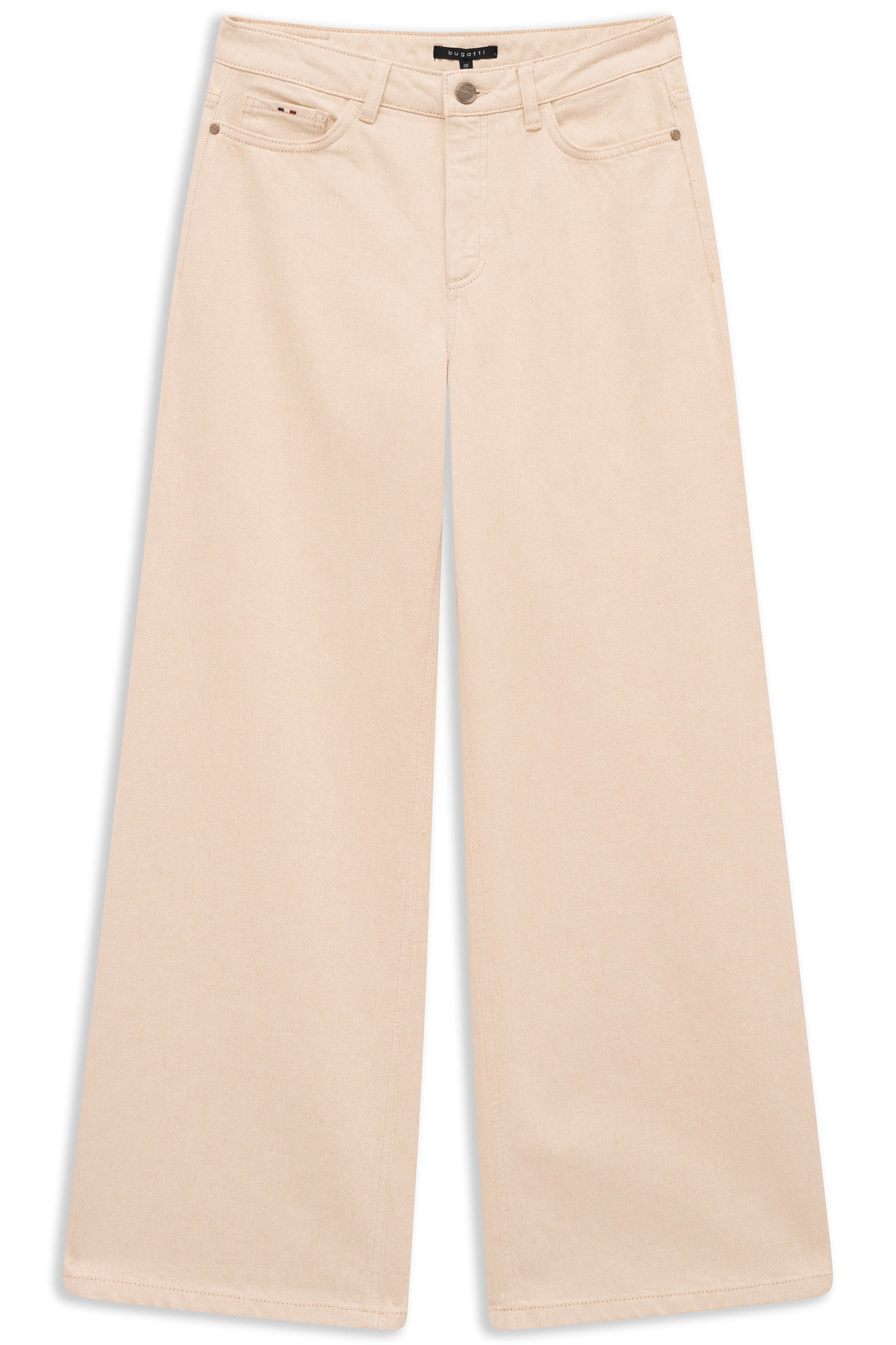 Beige bugatti Jeans mit weitem Bein, Büstenbild, stilvoll und zeitlos.