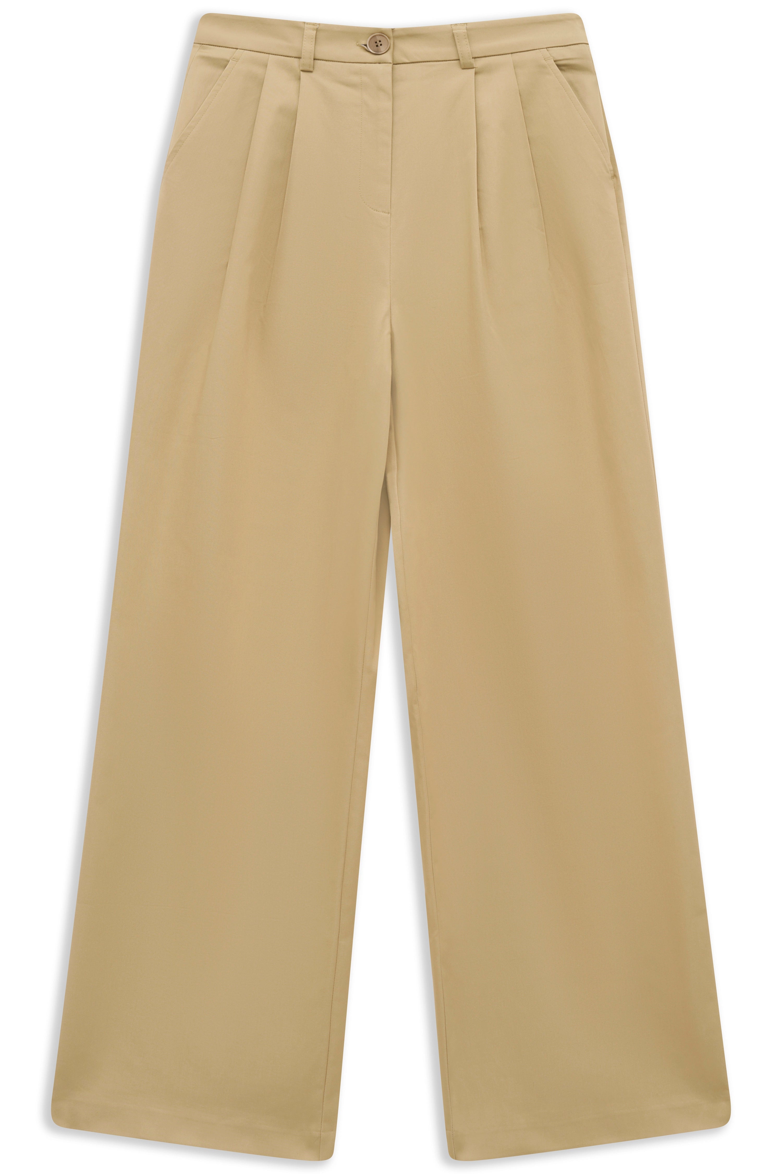 Beige weite Hose von bugatti, klassisches Design, Büstenbild.