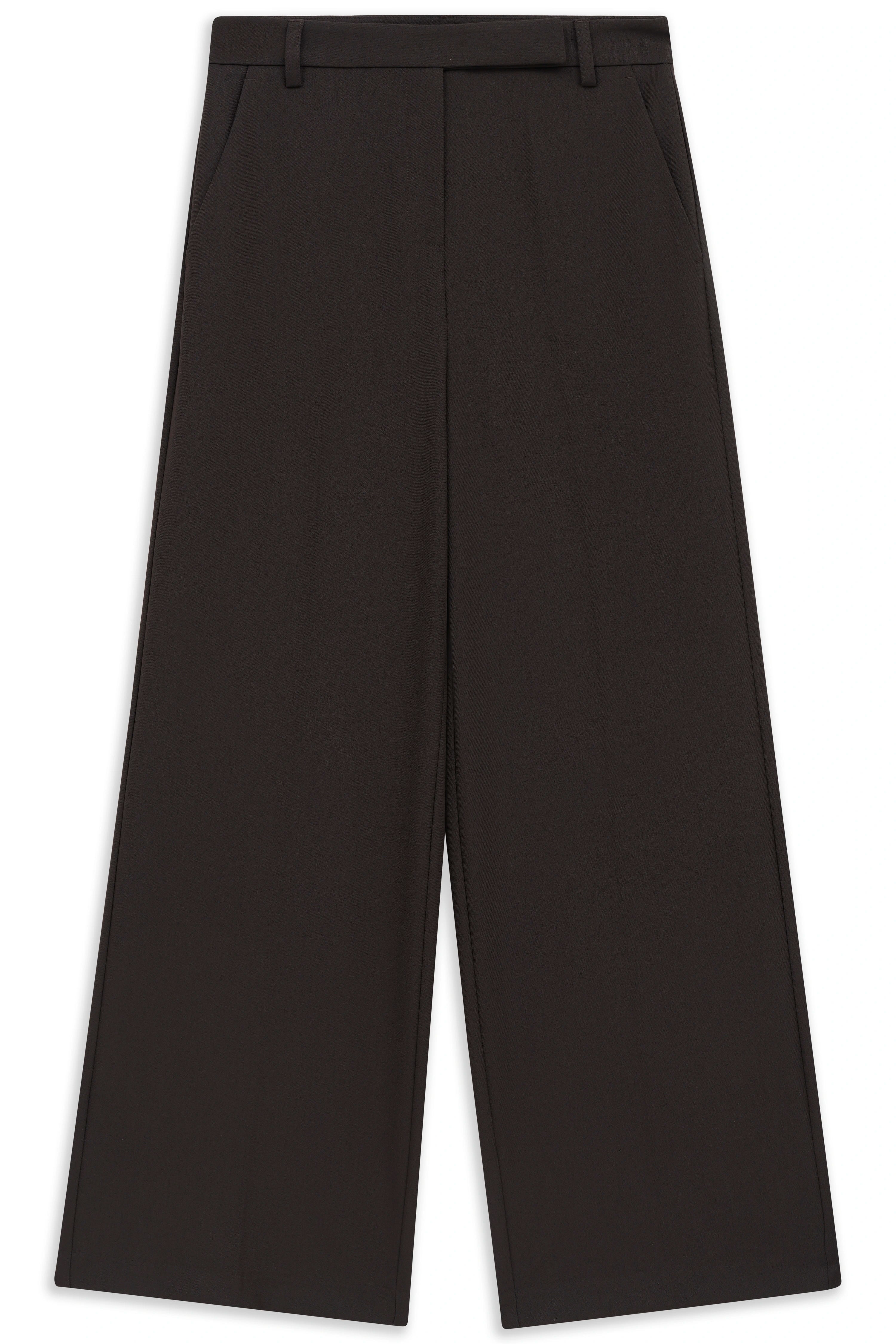 Weite schwarze bugatti Hose, Büstenbild, schlichtes Design.