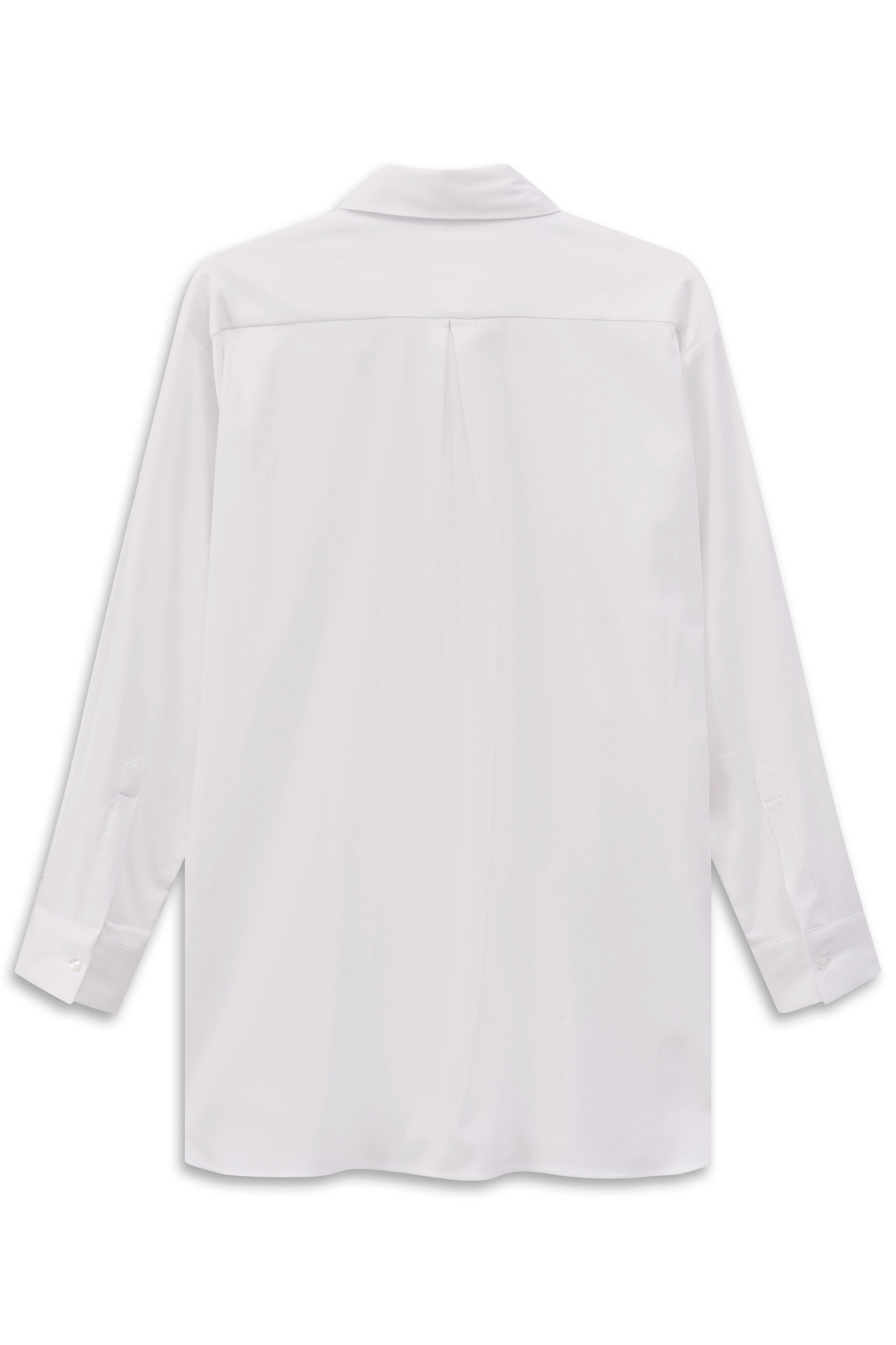 Weißes bugatti Hemd, Rückansicht. Schlichtes Design, legeres Büstenbild.