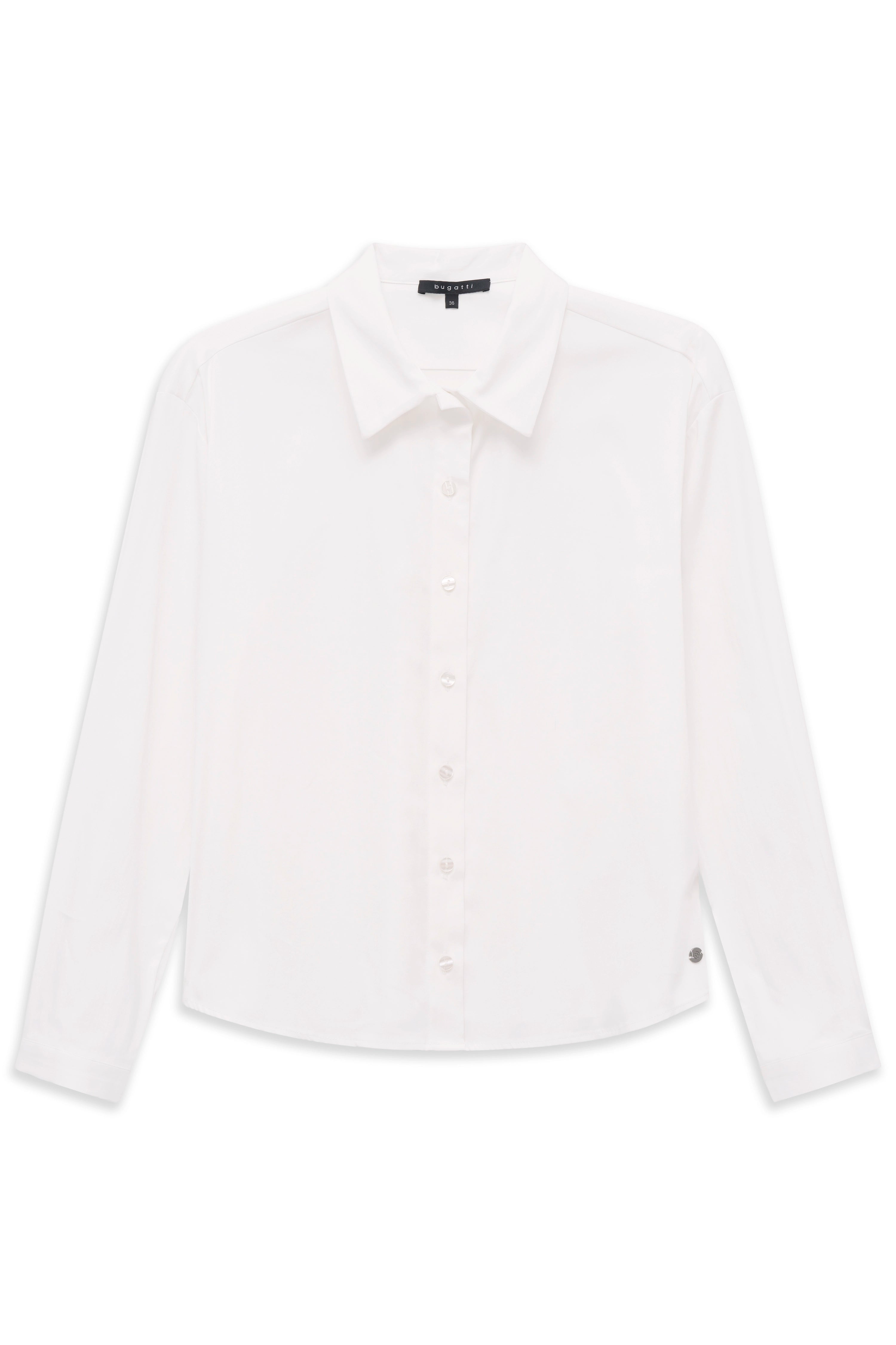 Weißes bugatti Hemd, langarm, klassischer Kragen, legerer Stil, Büstenbild.