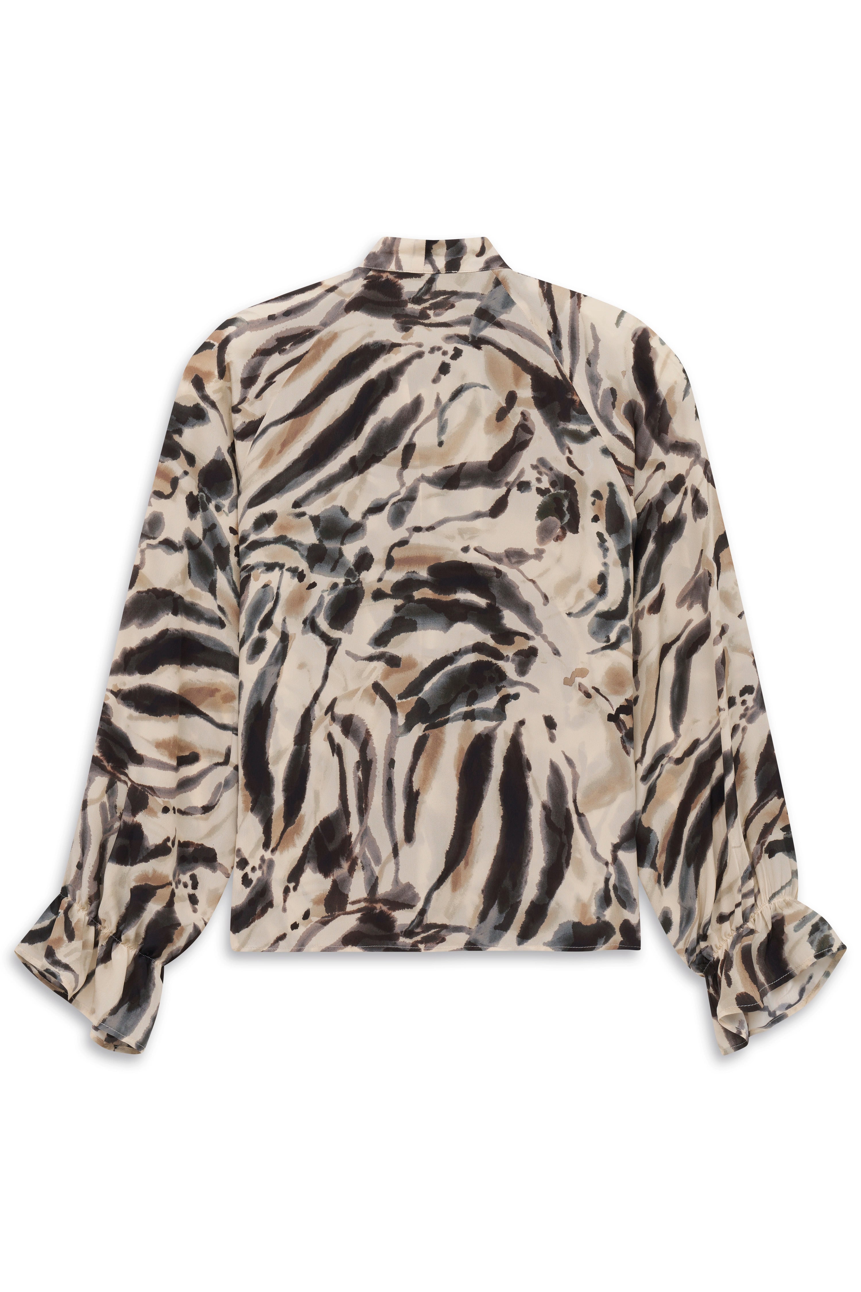 Bluse mit abstraktem Muster in Beige und Schwarz, Büstenbild, ideal für stilvolle bugatti Outfits.