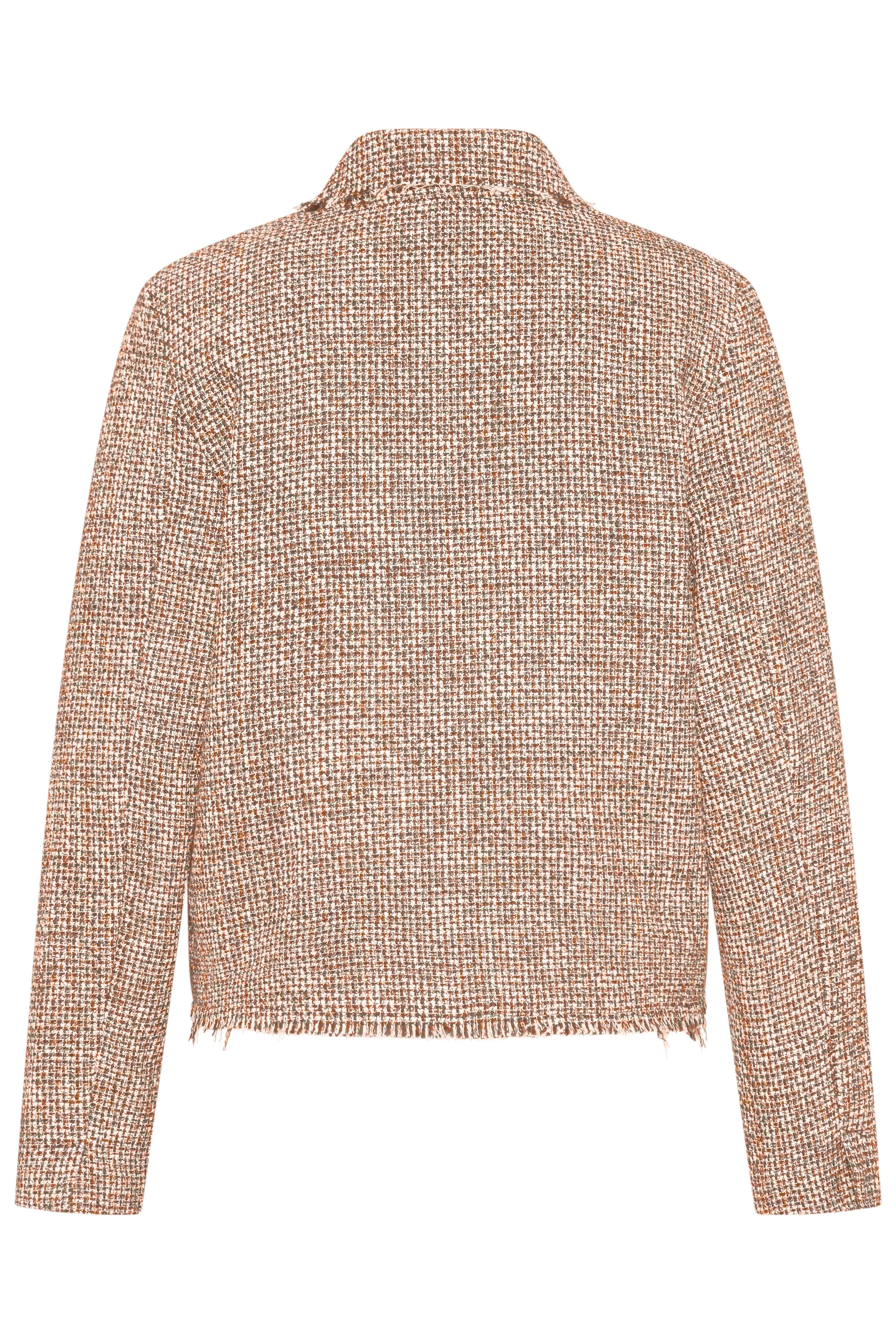 Tweed-Jacke in Braun-Weiß-Muster, Rückansicht, legeres Büstenbild, bugatti.