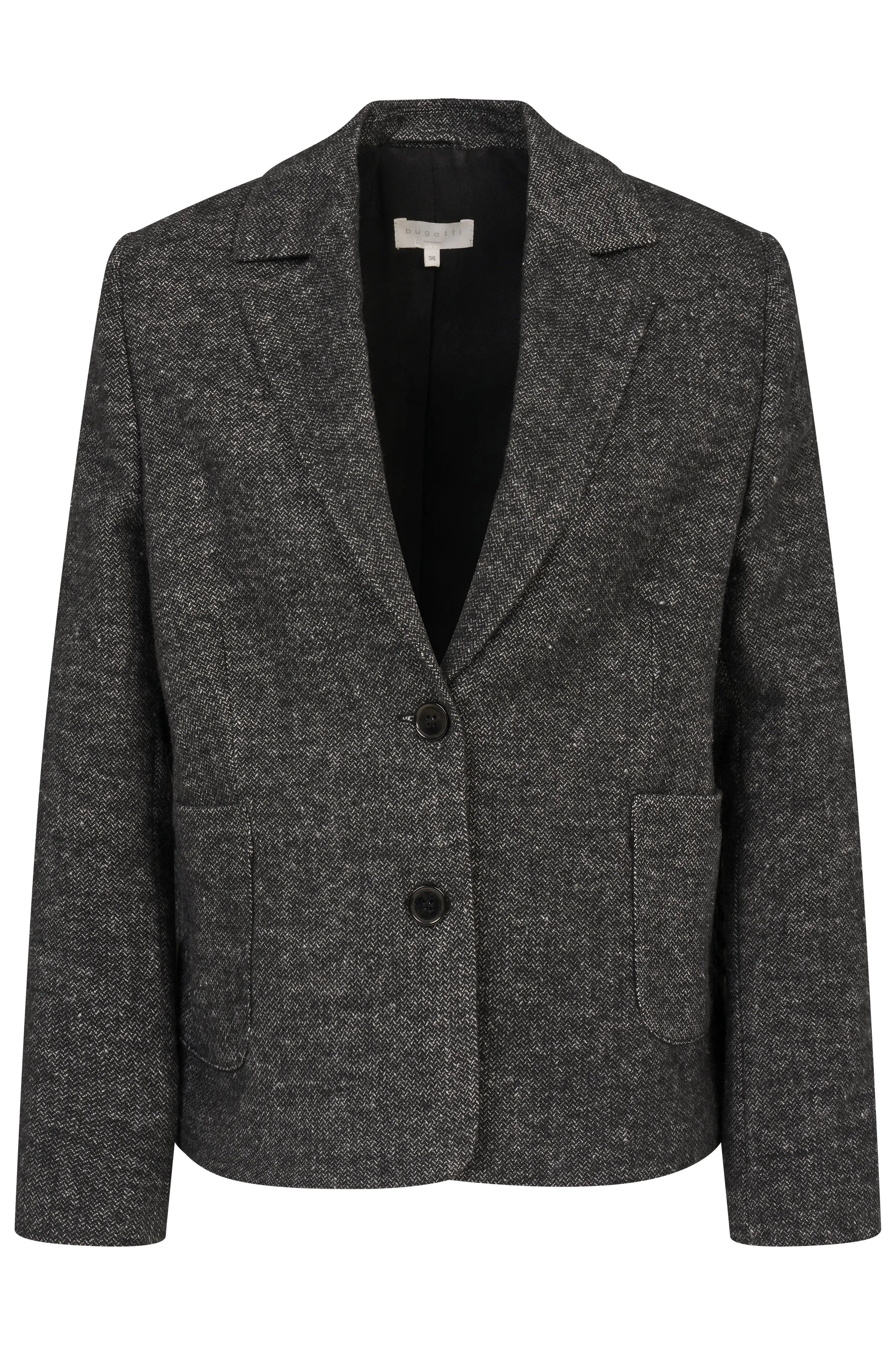Grauer bugatti Blazer mit Fischgrätmuster, Büstenbild, klassisch und stilvoll designt.